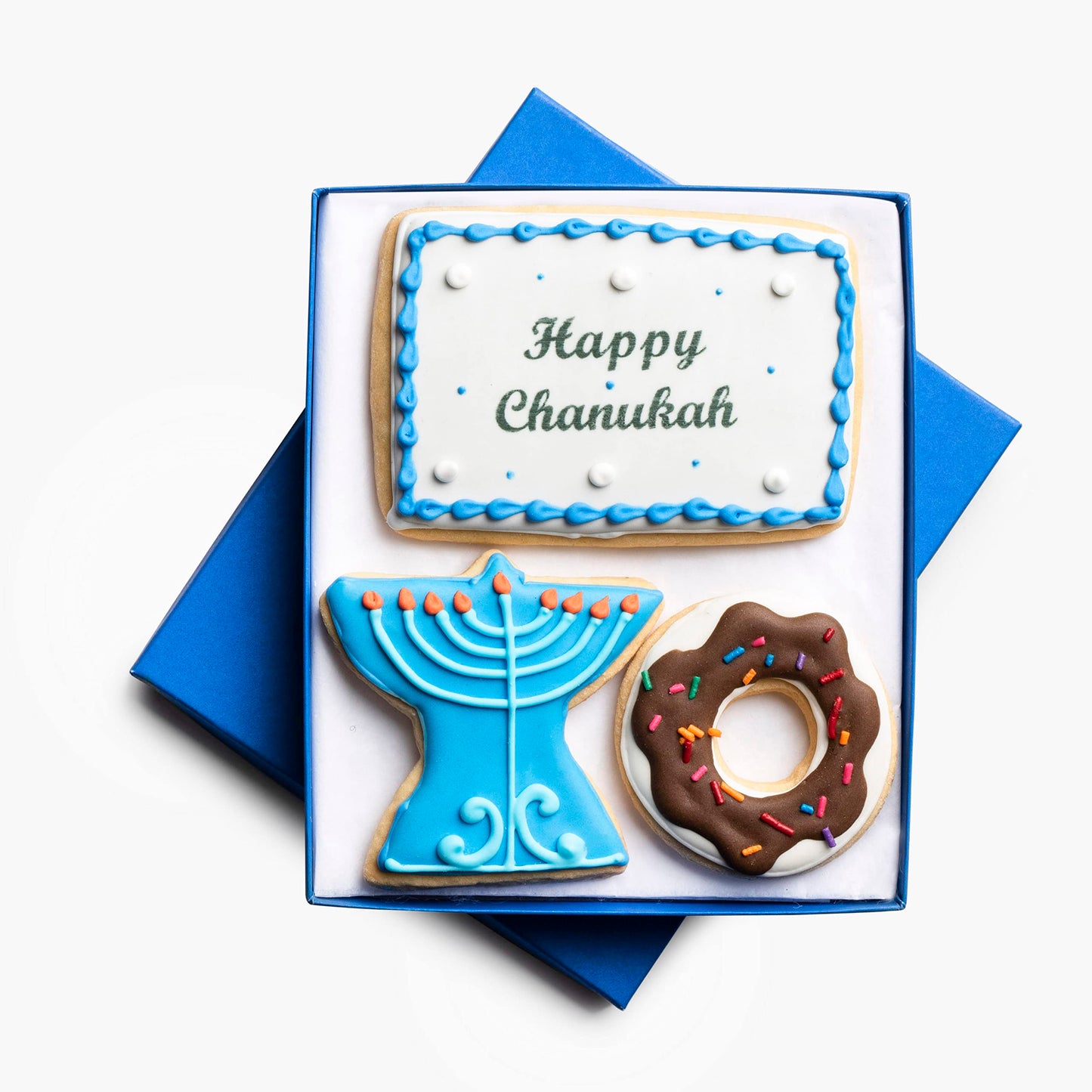 Hanukkah Cookie Gift Basket Hand Decorated Vanilla Sugar Cookies Gourmet Kosher Food Dessert Gift Box For Kids Adults Family Coworkers & Friends 3