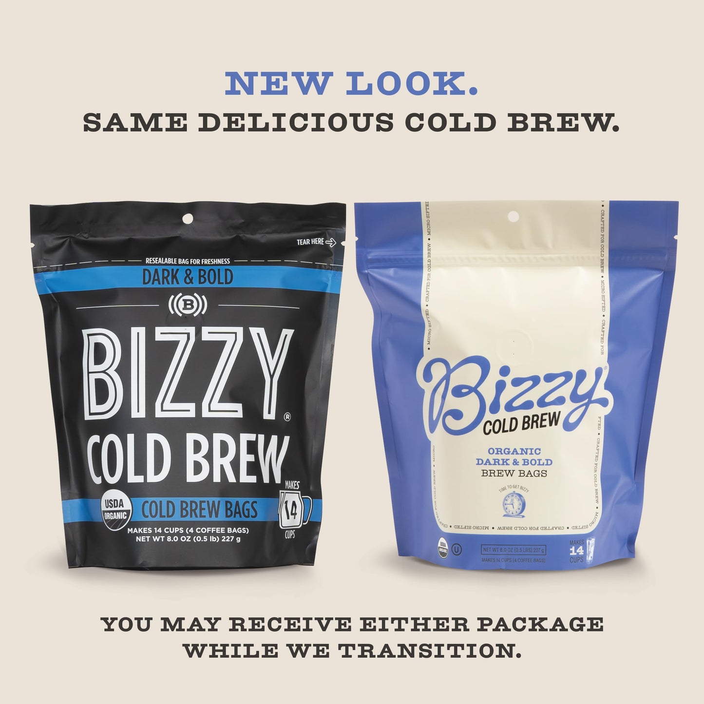 Bizzy Organic Cold Brew Coffee | Dark & Bold Blend | Coarse Ground Coffee | Dark Roast | Micro Sifted | Specialty Grade | 100% Arabica | Brew Bags | 4