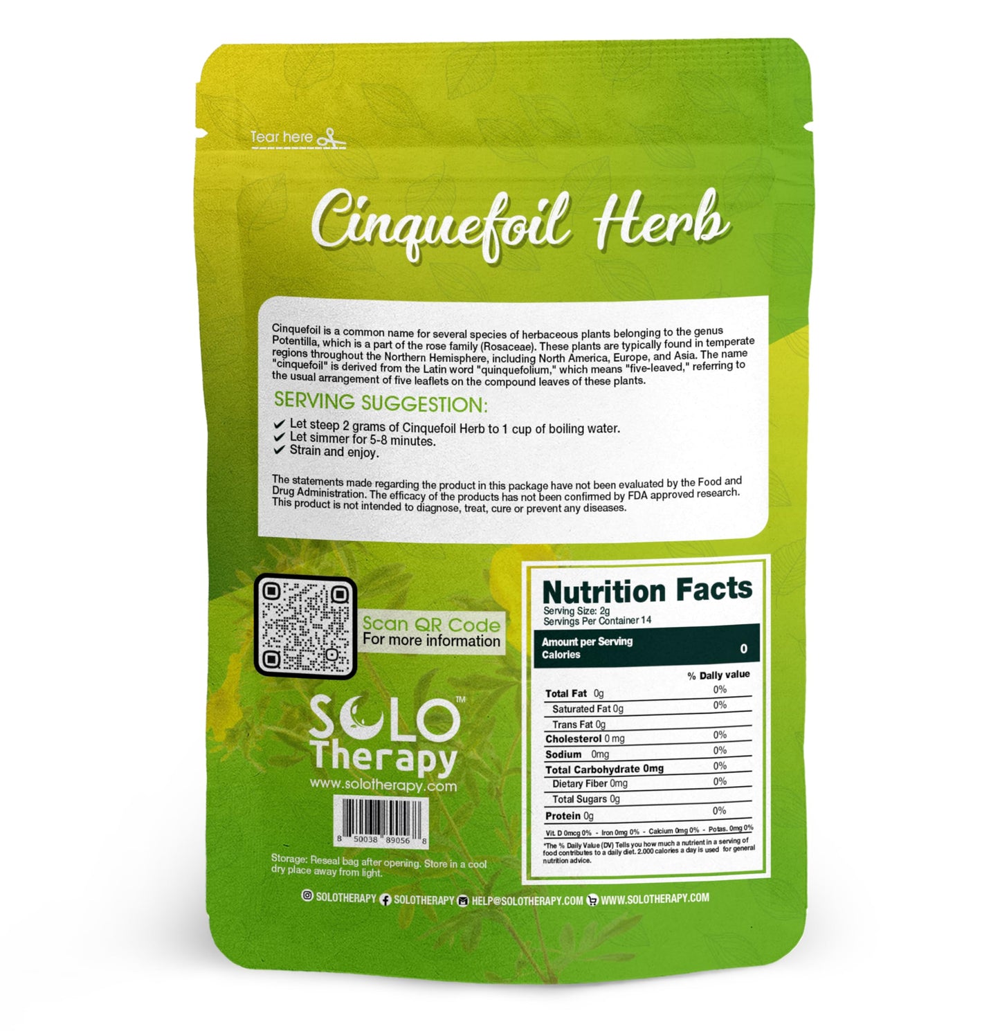 Solo Therapy Cinquefoil Herb 1 oz, Five Finger Grass, Cinquefoil Dried Cut Herb, 5 Finger Grass Herb, Resealable Bag, Product from Poland