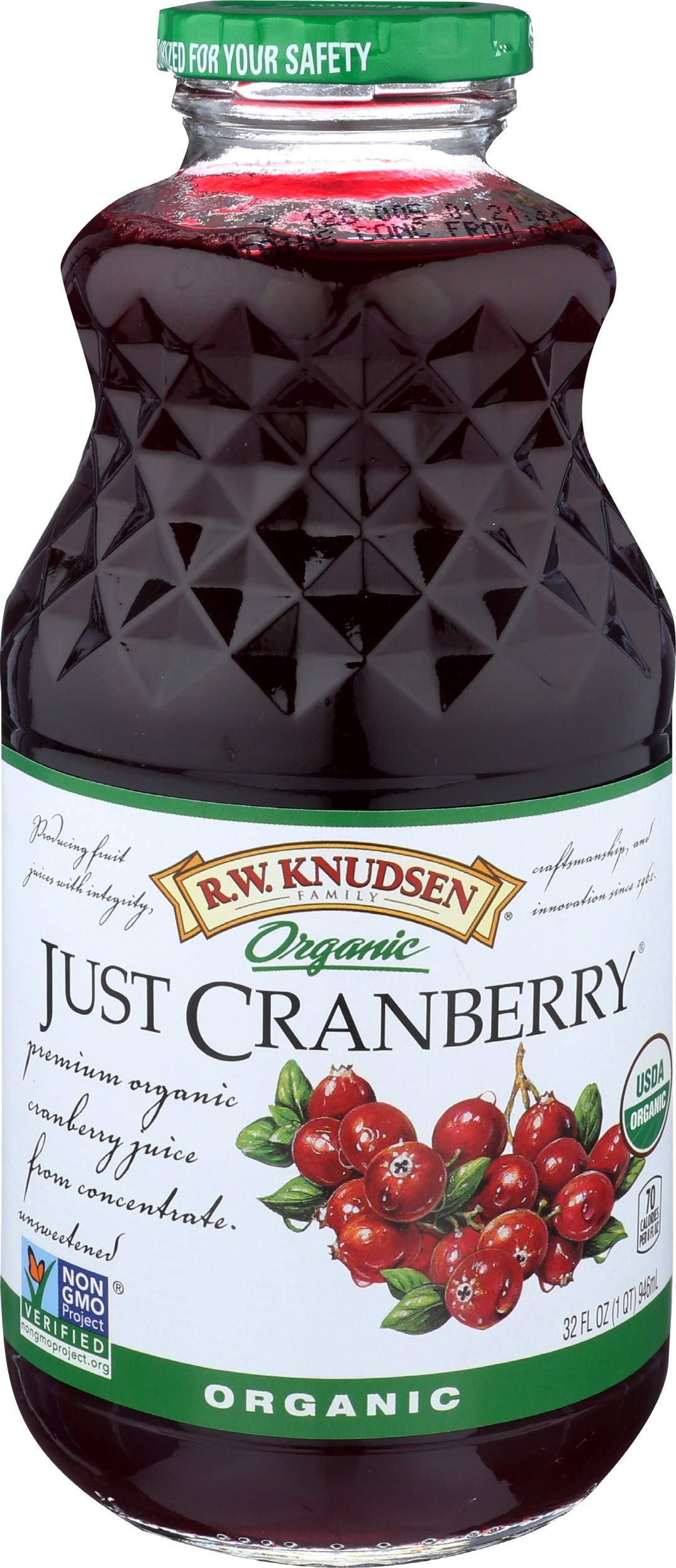 R.W. KNUDSEN, Juice, Og2, Just Cranberry, Pack of 6, Size 32 FZ, (Gluten Free GMO Free 95%+ Organic)