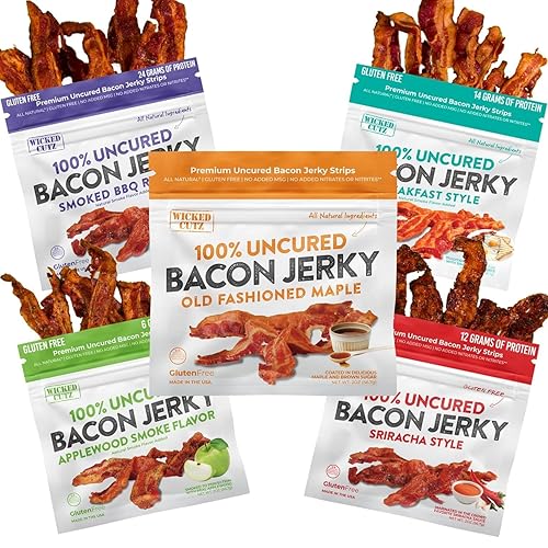 Bacon Jerky Variety Pack | 5 Flavors & Up to 24g Protein Per Bag | Fully Cooked, Bold Flavors, Exceptionally Tender, High Protein Carnivore Snacks |