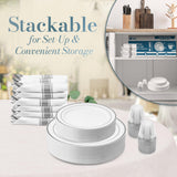 Reli. Plastic Plates for Party | 350 Pcs | White w/Silver Rim | Plates and Napkins Party Supplies | Disposable Dinnerware Set for 50 Guests |Dinner