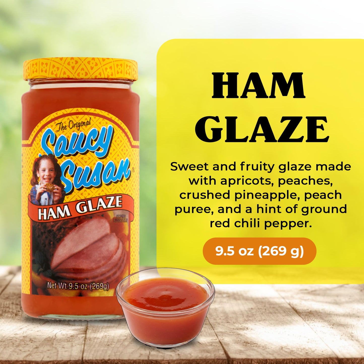 Saucy Susan The Original Ham Glaze - 3 Pack (3 × 9.5 oz Jars) - Sweet & fruity apricot-peach glaze with a hint of spice; perfect for baked ham, pork
