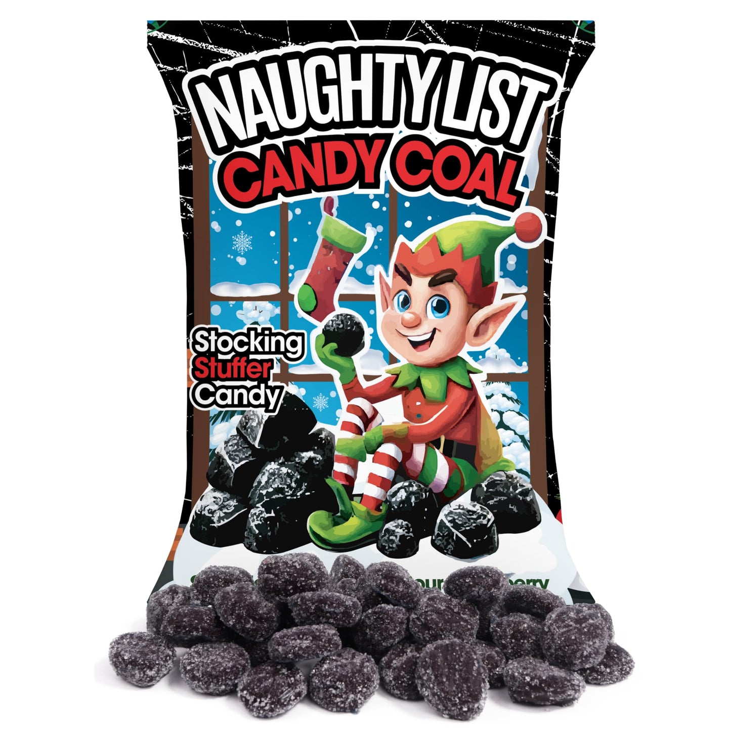 Naughty List Coal Christmas Candy, Funny Gag Gift Gummies, Sour Strawberry Flavored, Stocking Stuffer Treats, 4 Ounces