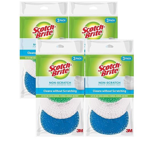 Scotch-Brite Non-Scratch Scouring Pads - Plastic Dish Scrubbers for Kitchen Cleaning, Safe on Non-Stick Cookware & Surfaces, Easy-Rinse Reusable Scrub