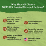 NUTS U.S. - Roasted and Unsalted Cashews | Whole Kernels (80%) and Pieces | Just Right Crispy and Delicious | Natural Cashews!!! (2 LBS)