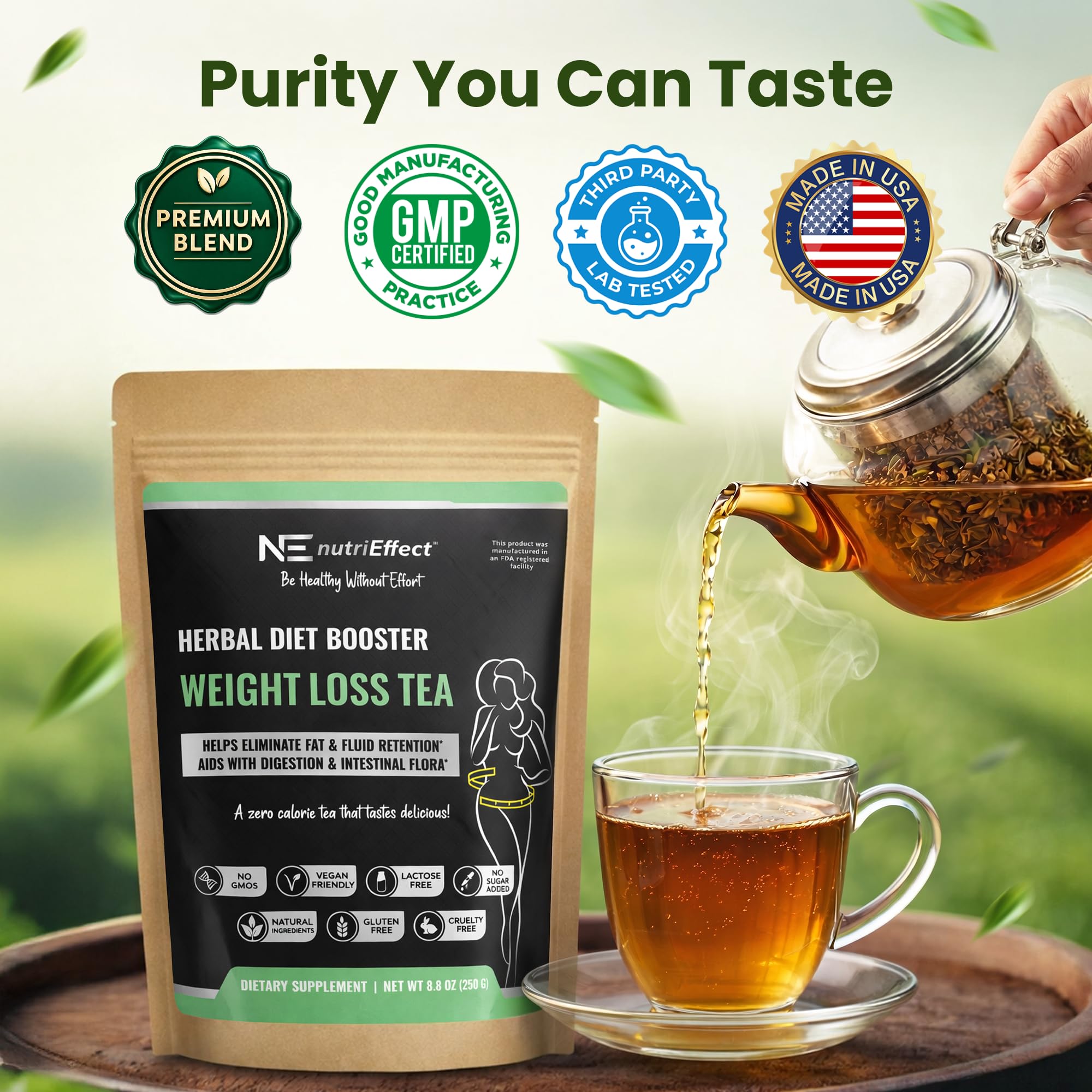 NutriEffect 7-Herb Herbal Tea Blend - Up to 100 Cups | 250g (8.8 oz) Loose Leaf Tea - Rooibos, Yerba Mate & Nettle Blend - Smooth & Naturally