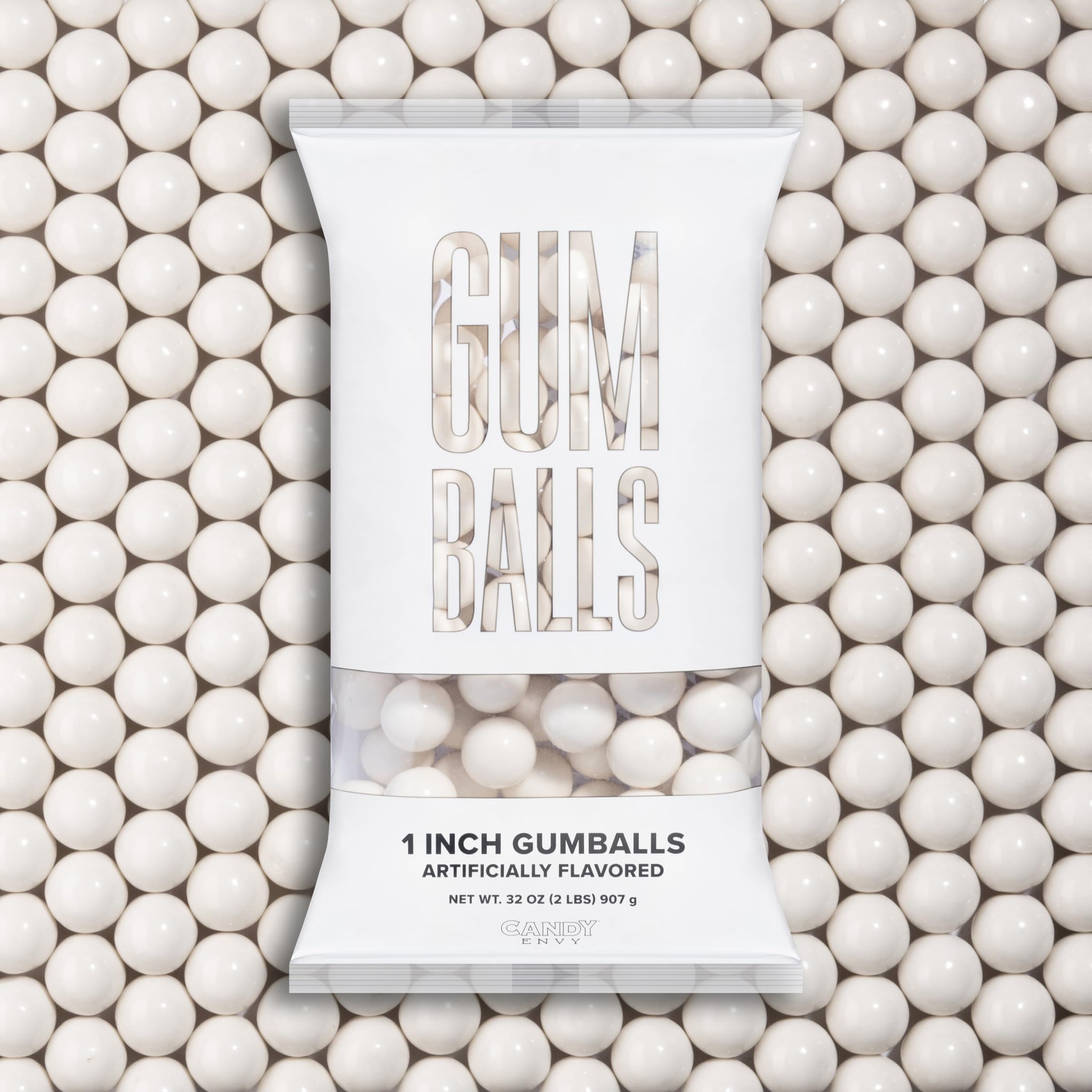 Candy Envy - White Gumballs - 1 Inch - Approximately 113 Gumballs Per 2lb Bag - Bulk White Candy - North American Made & Kosher Certified