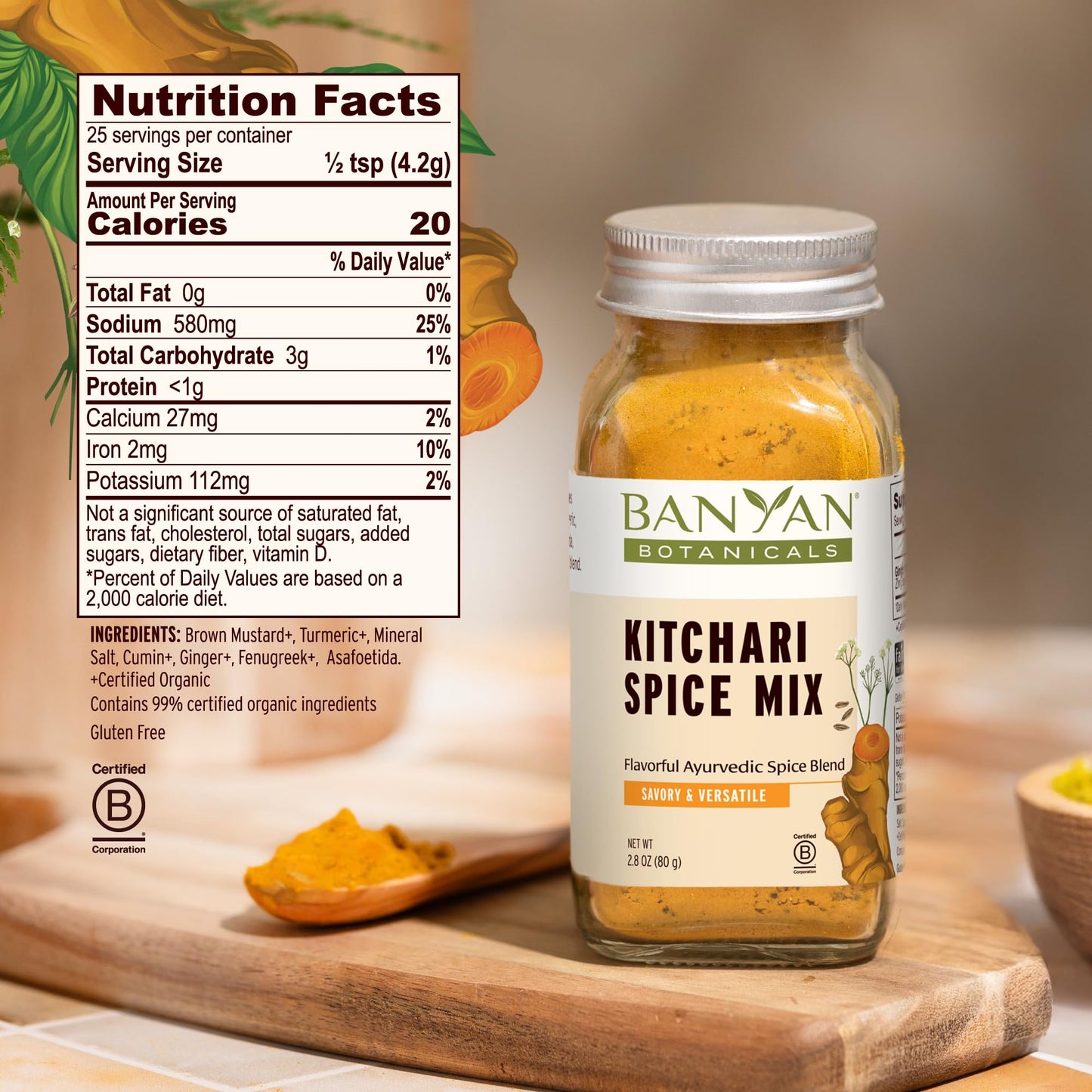 Banyan Botanicals Organic Kitchari Spice Mix - Savory Ayurvedic Seasoning for Detox, Cleansing & Gut Health - Digestive Support Blend with Turmeric