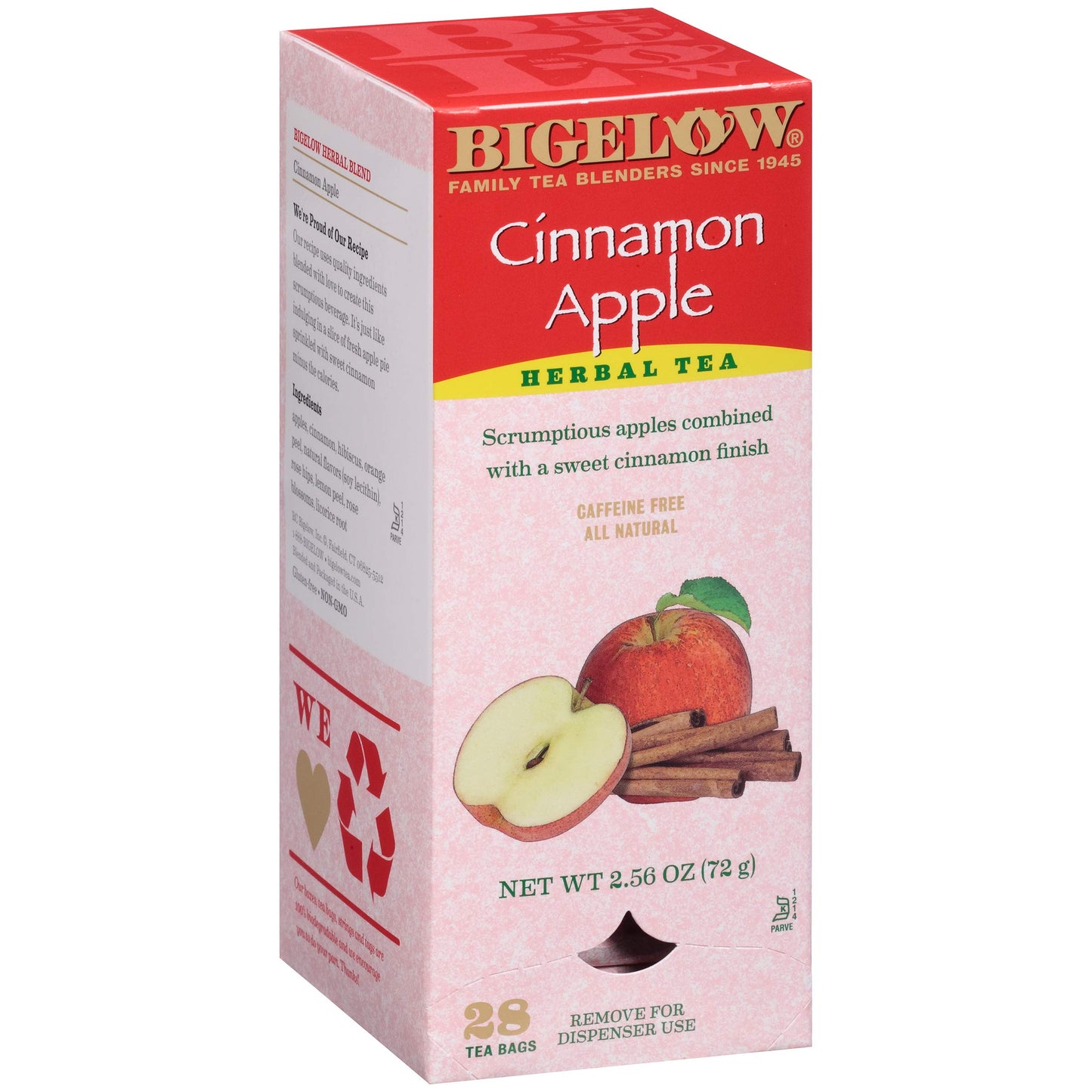 Bigelow Cinnamon Apple Herbal Tea Bags 28-Count Boxes (Pack of 6) Cinnamon Apple Hibiscus Flavored Herbal Tea Bags All Natural Non-GMO