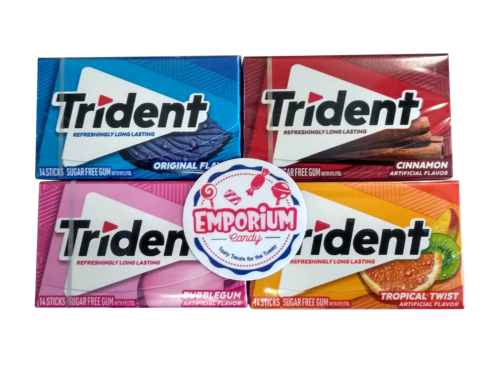 EMPORIUM CANDY TASTY TREATS FOR THE TUMMY Trident Gum Assortment - 1 Pack Each of Bubblegum Original Cinnamon Tropical Twist - 14 Pieces per Pack