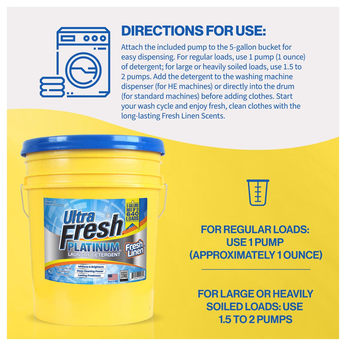 Ultra Fresh Platinum Liquid Laundry Detergent Washing Soap for All Machine Types, Up to 640 Loads, 5 Gal, Fresh Linen - Household Cleaning Supplies