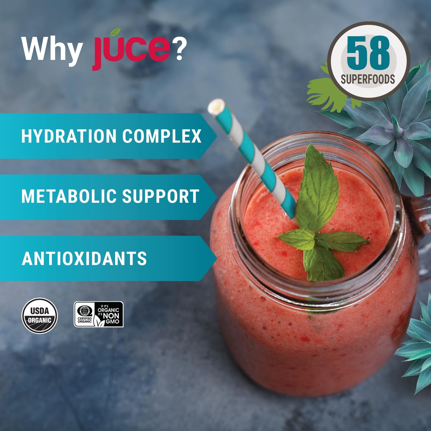 Júce Hydrate Replenishing & Nourishing Superfood Drink - Boost Reduce Fatigue - USDA Certified Organic, Plant-Based, Vegan - Gluten-Free, Dairy-Free