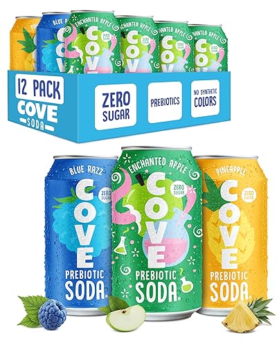 Cove Prebiotic Soda Soft Drinks with Zero Sugar - Refreshing Healthy Soda Alternative with 4g of Fiber for Digestive Support - Natural, Caffeine Free