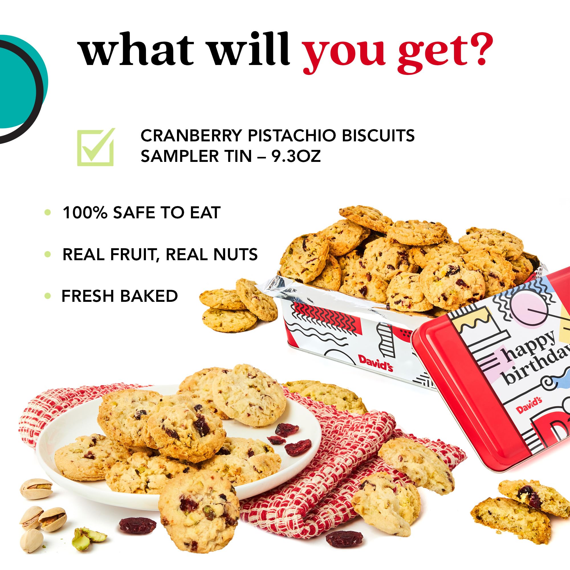 David's Cookies Happy Birthday Gift Sampler Tin - Crunchy Gourmet Cookies - Bakery Snack Gift for Birthdays, Celebrations and Special Occasions