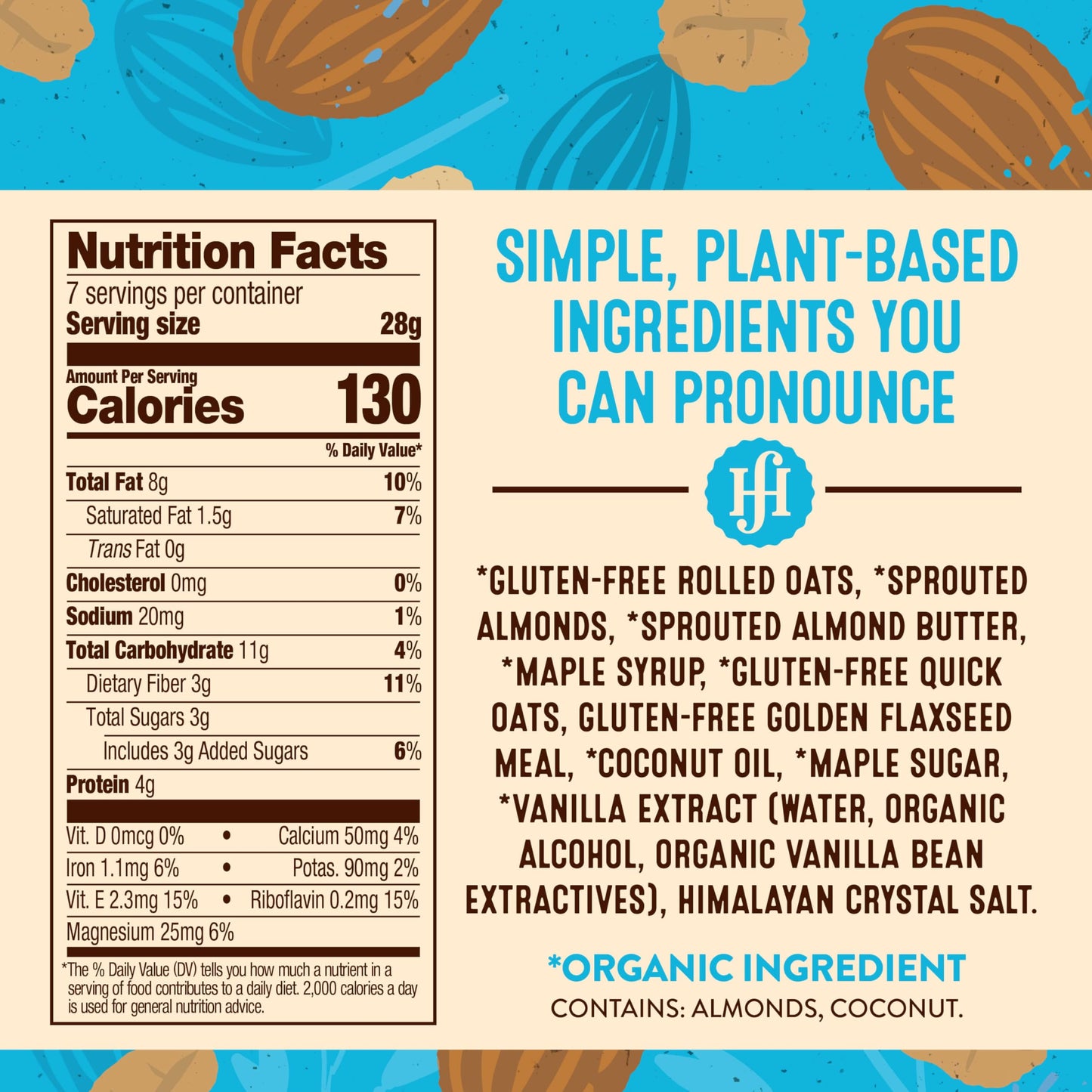 Healing Home Foods Almond Butter Chunk Protein Granola Cereal, Gluten Free, High Protein, Low Sugar Healthy Granola, Sprouted Almond, Maple Syrup