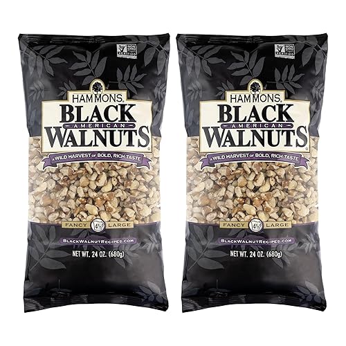 Hammons Fancy Large Black Walnuts -Wild Harvested - Non-GMO - Gluten-Free - High Protein - Keto Snack - Nuts for Cooking and Baking - 24oz - 2 Pack