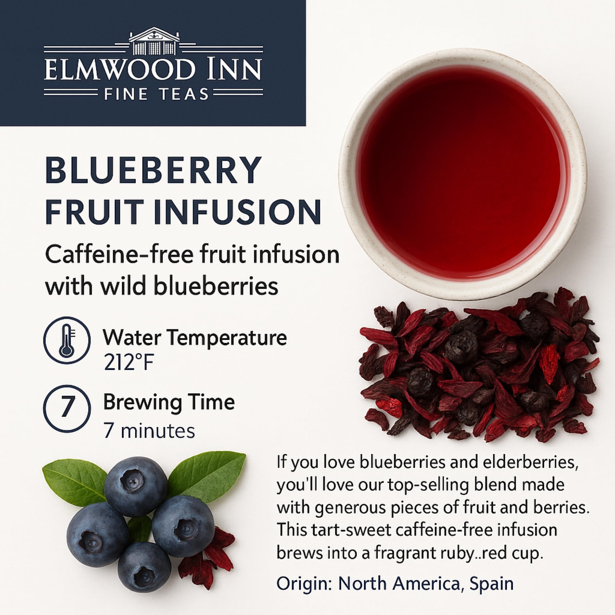 Elmwood Inn Fine Teas Blueberry Caffeine-free Fruit Infusion, 16-Ounce Pouches