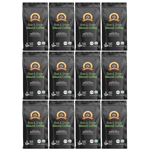 Alex's Low Acid Organic Coffee 12oz Bag - Rise and Shine Fresh Ground (Pack of 12)