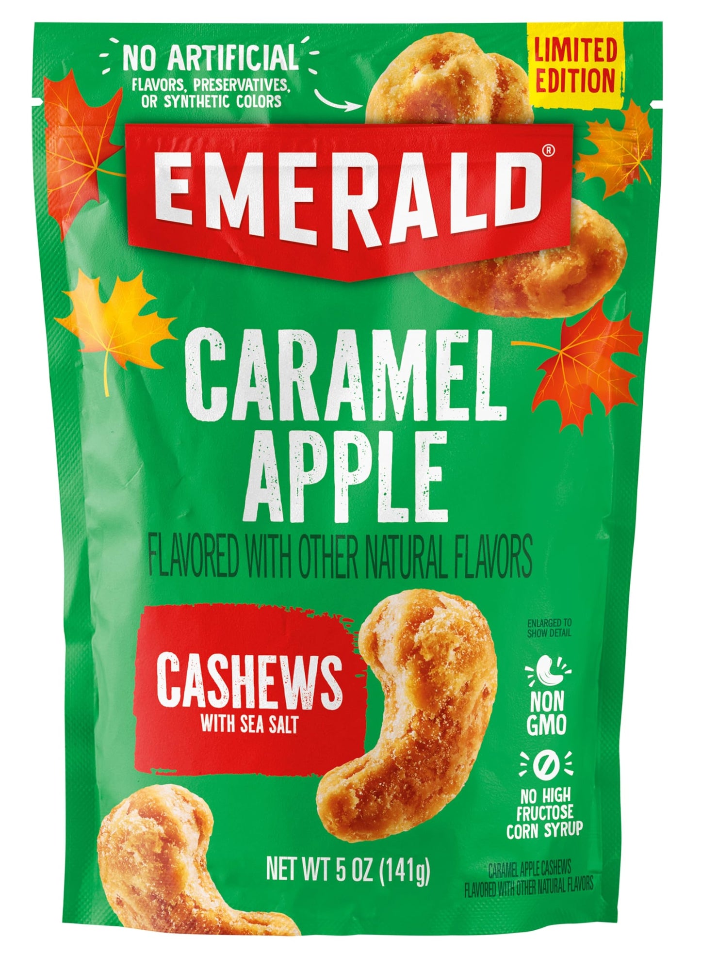 Emerald Salted Caramel Apple Cashews (1-Pack) | 5oz Resealable Bag | Kosher Dairy Certified, Non-GMO, Contains No Artificial Preservatives, Flavors or