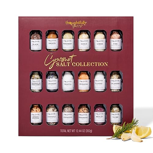 Thoughtfully Gourmet, Gourmet Salt Sampler Collection Gift Set, Vegan and Vegetarian, Uniquely Flavored Seasoning Salts Including Smoked, Truffle