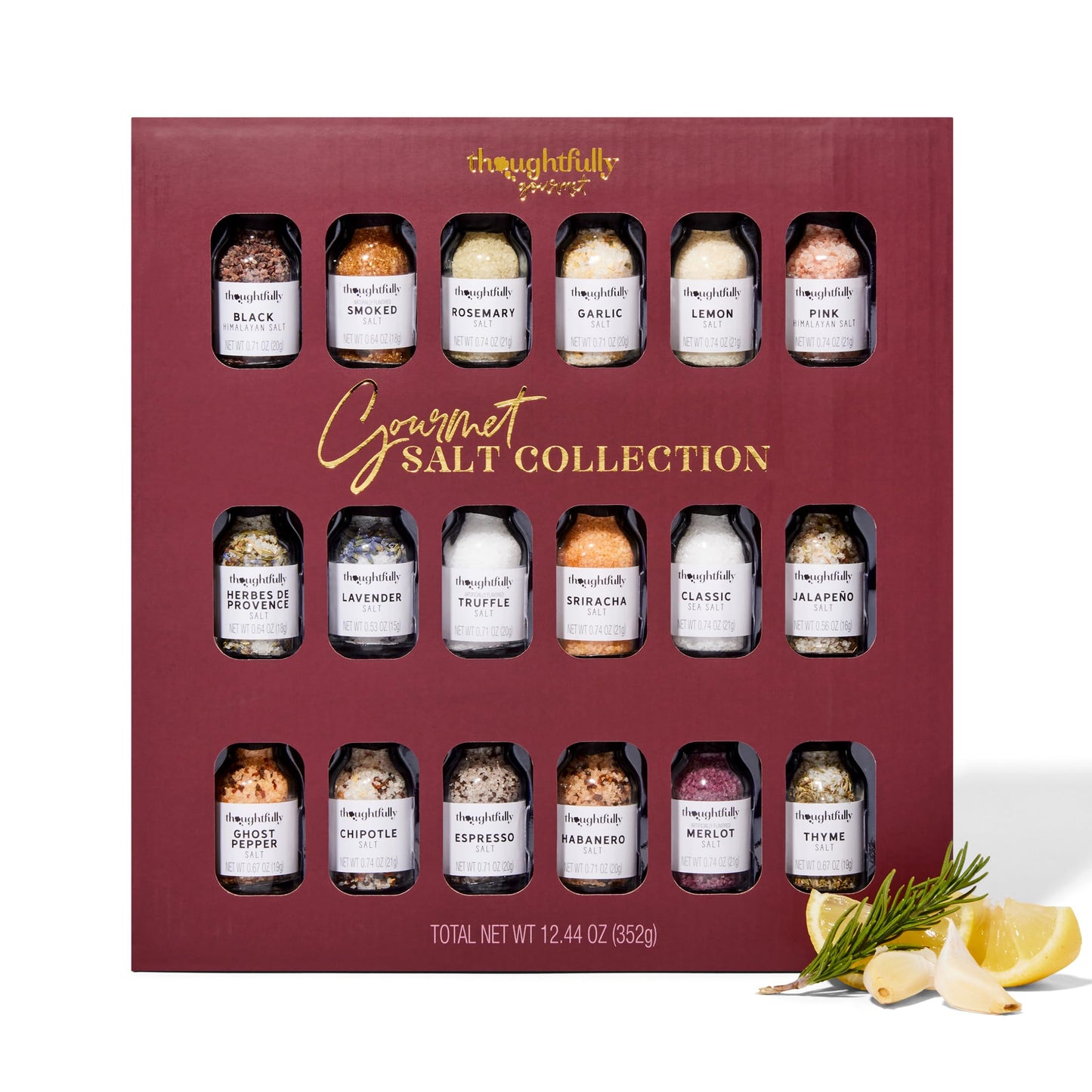 Thoughtfully Gourmet, Gourmet Salt Sampler Collection Gift Set, Vegan and Vegetarian, Uniquely Flavored Seasoning Salts Including Smoked, Truffle