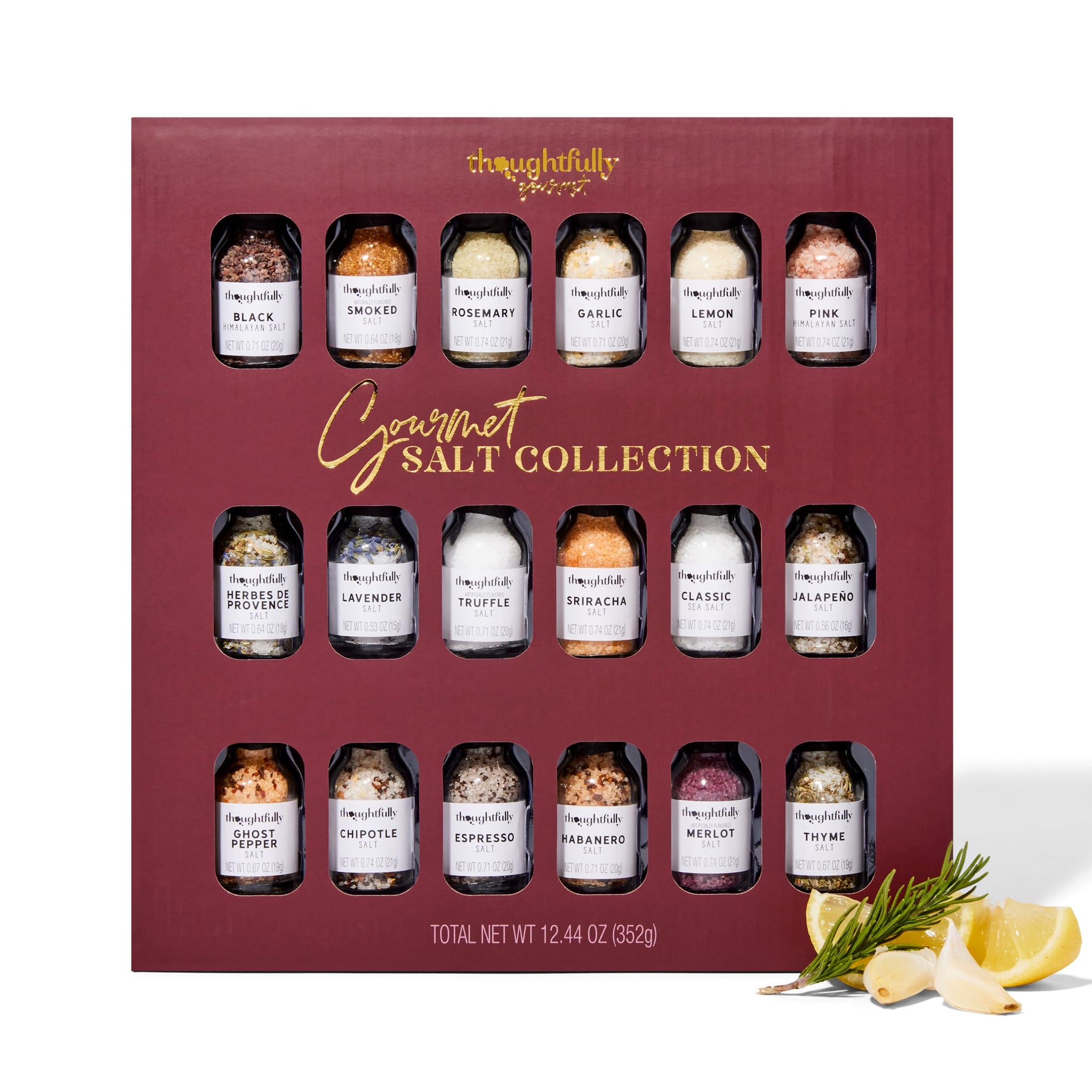 Thoughtfully Gourmet, Gourmet Salt Sampler Collection Gift Set, Vegan and Vegetarian, Uniquely Flavored Seasoning Salts Including Smoked, Truffle