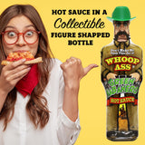 WHOOP ASS Premium Bacon, Green Habanero, and Roasted Garlic Hot Sauce Gift Set Wooden Crate - Try if you dare! - Perfect Gourmet Fathers Day Gift
