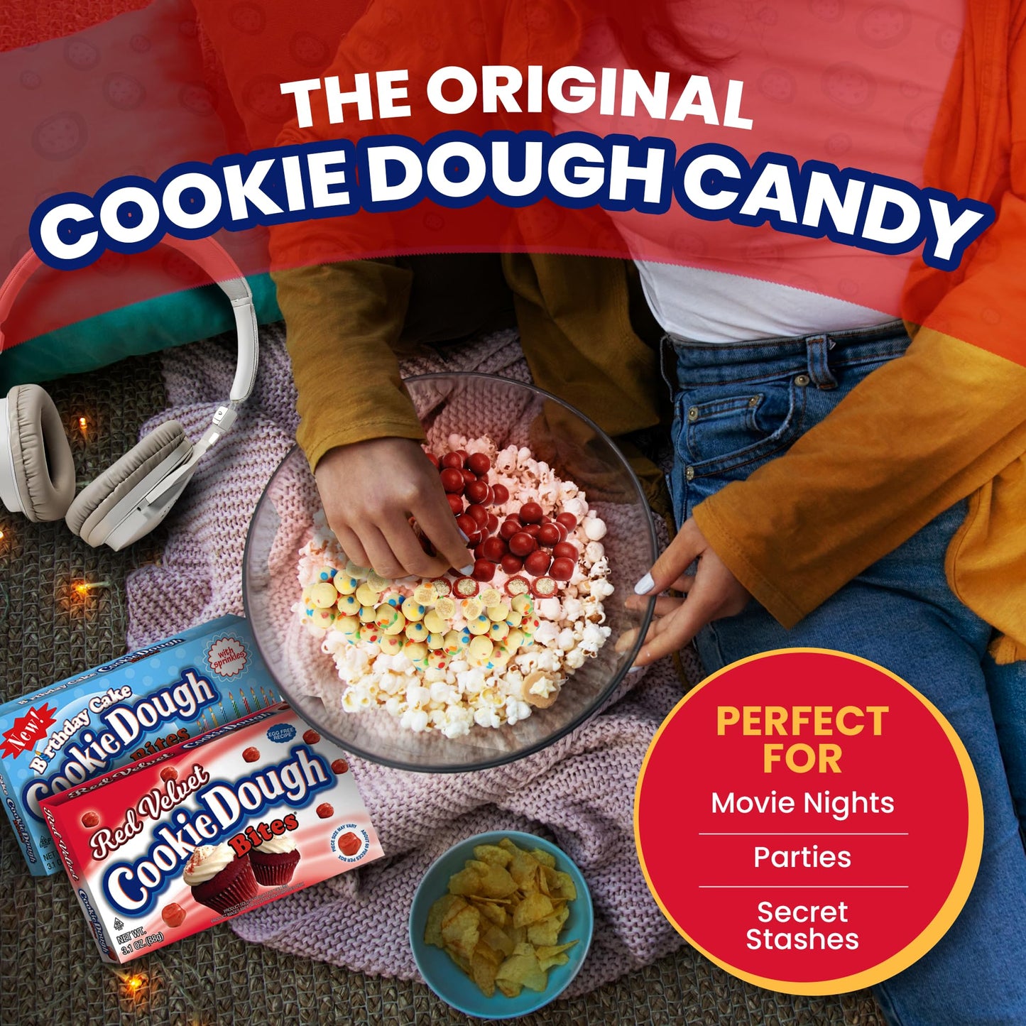 Cookie Dough Bites Mint Chocolate Chip Flavored Candy | 3.1 oz (Pack of 3) | The Original Edible Cookie Dough | Movie Theater Candy