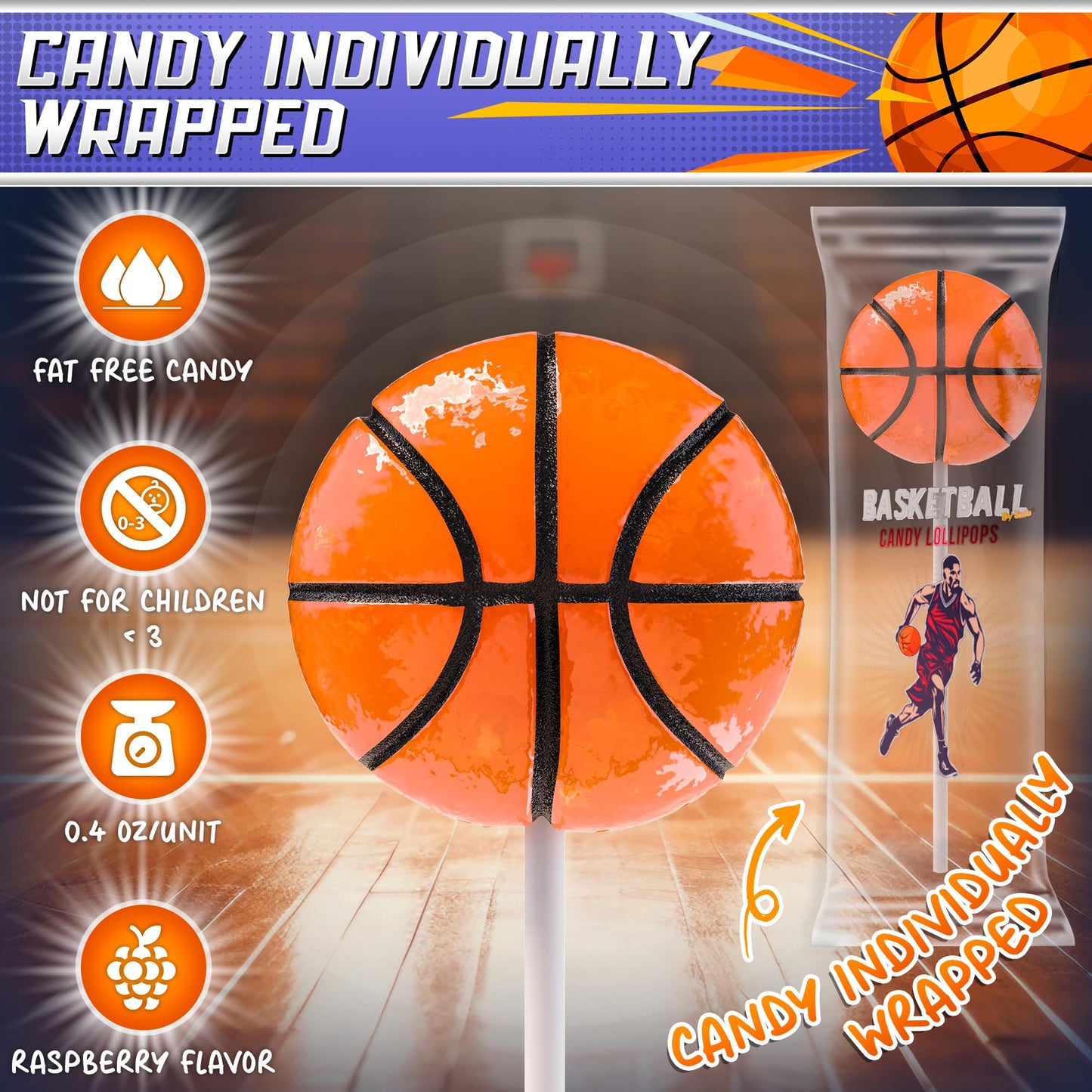 Basketball Lollipops 12pk- Basketball Candy For Basketball Party Favors & Basketball Party Supplies - Snacks & Candy Basketball Suckers For Basketball