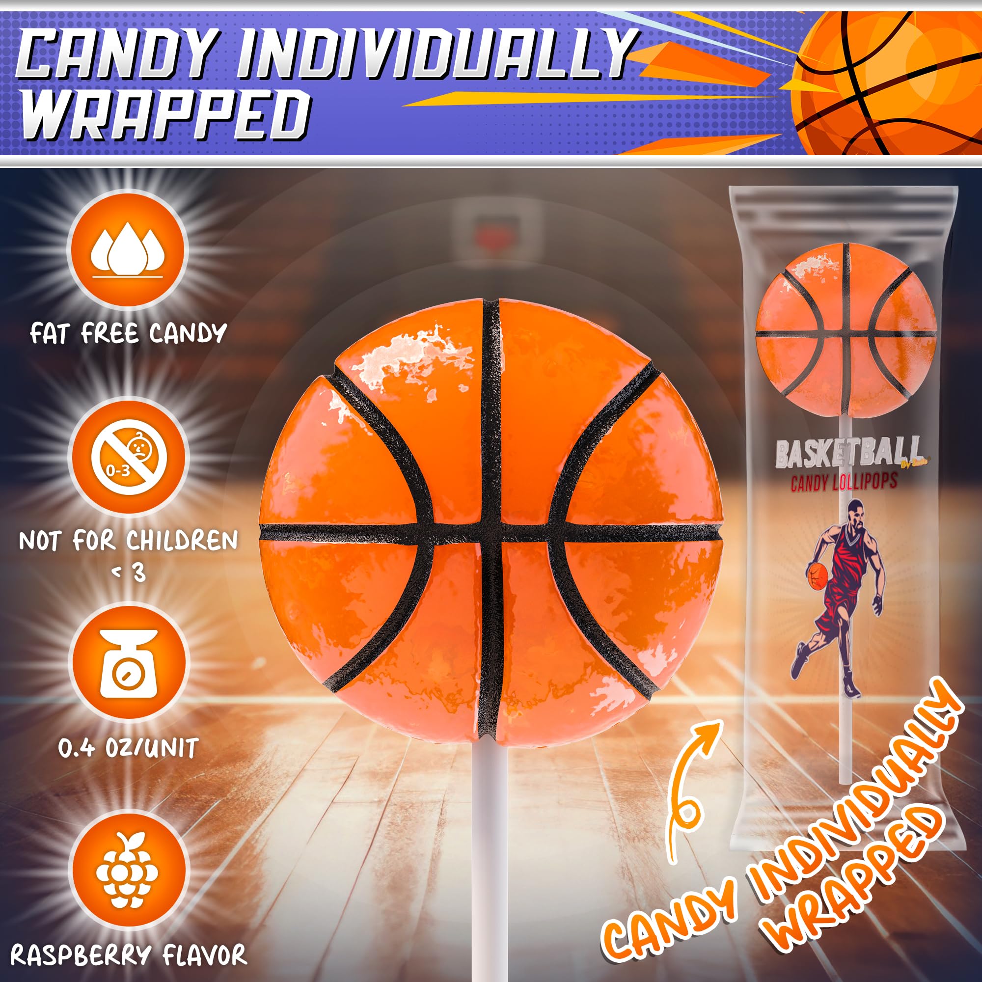 Basketball Lollipops 12pk- Basketball Candy For Basketball Party Favors & Basketball Party Supplies - Snacks & Candy Basketball Suckers For Basketball