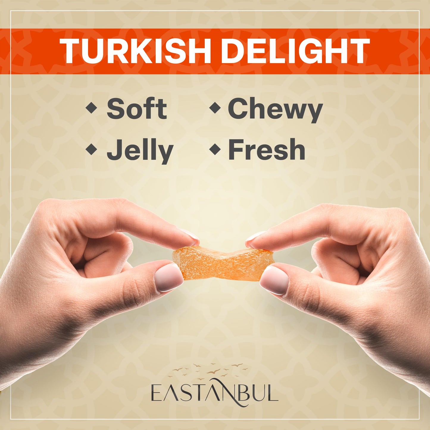 Eastanbul Turkish Delight, 8.8oz, Turkish Delights Candy with Orange Flavor, Lokum, Loukoumi, Narnia Gifts, Vegan Gifts, Nut-Free, Gluten Free