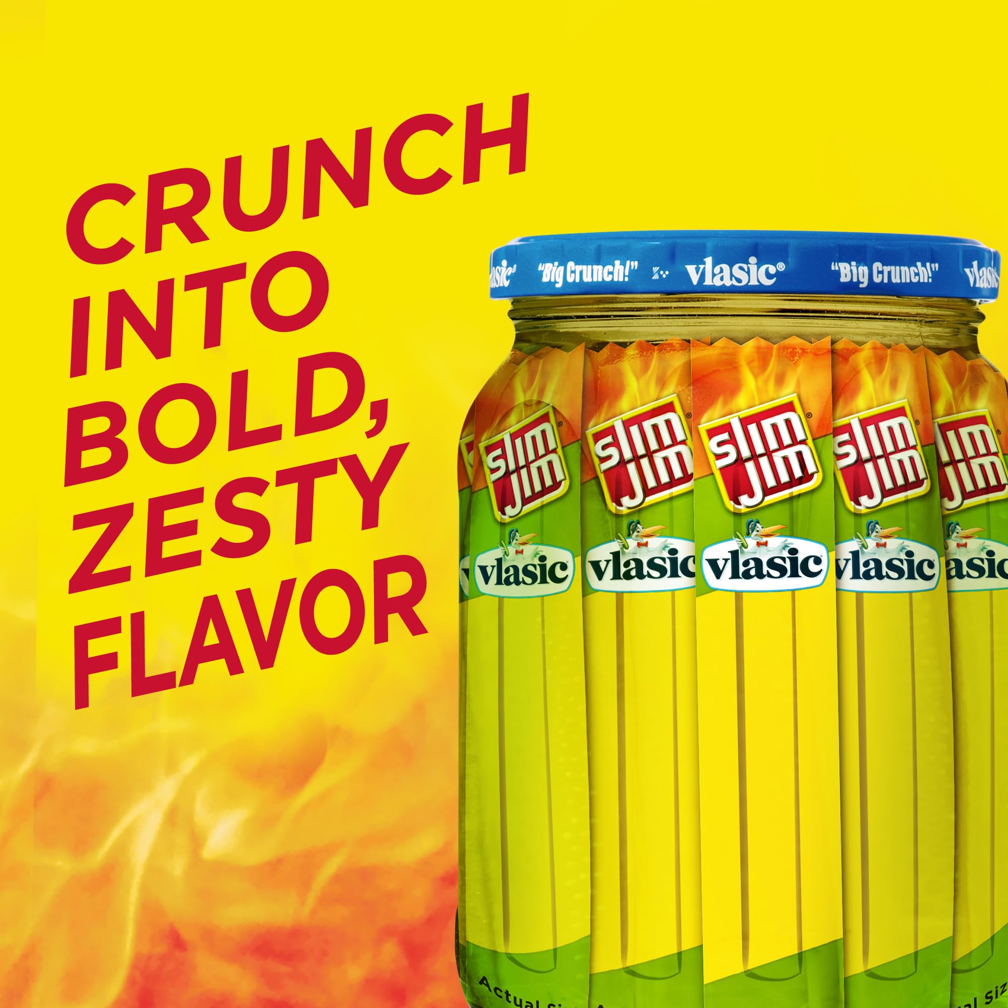 Slim Jim Smoked Meat Sticks, Vlasic Dill Pickle Flavor, 6g Protein Per Serving, Snack Size, 0.28 oz. (26 Count)