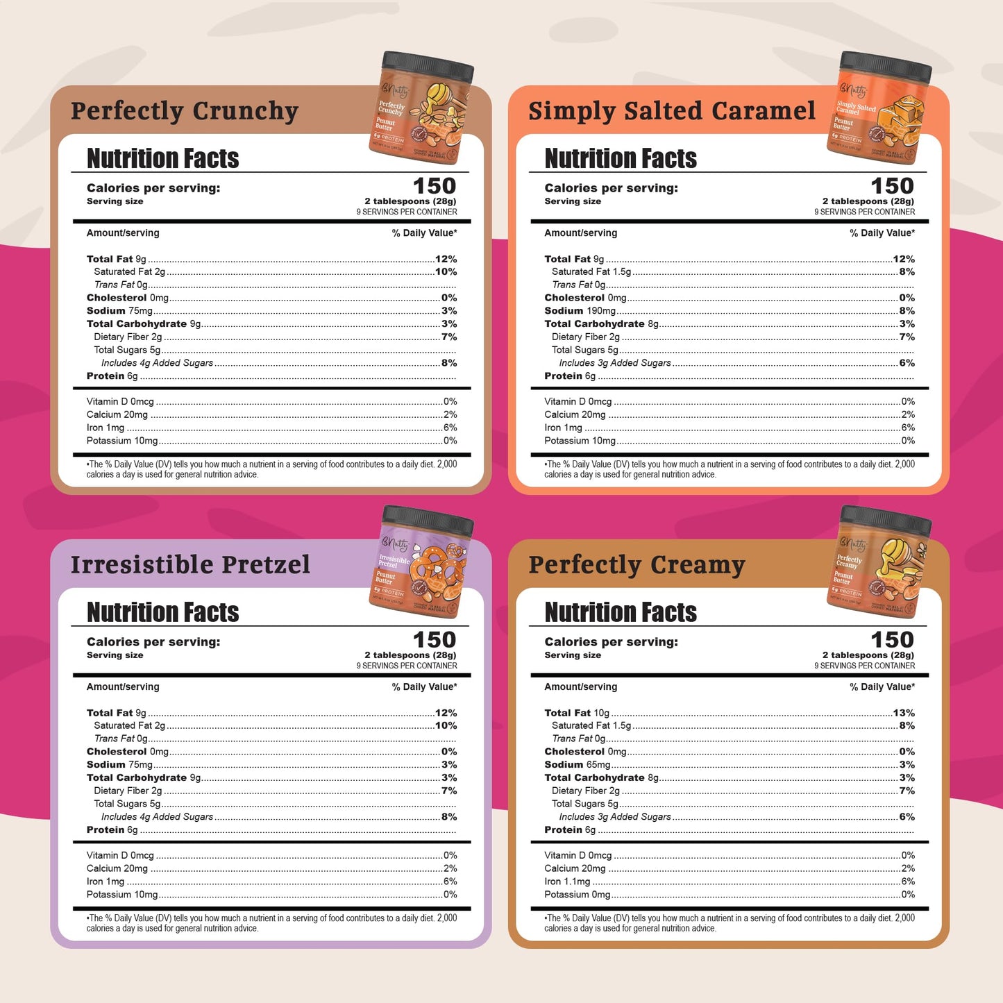 B'Nutty Sweet & Salty Peanut Butter | Simply Irresistible Salted Caramel & Pretzel Peanut Butter | Wholesome, Crunchy & Creamy, High Protein, Gluten