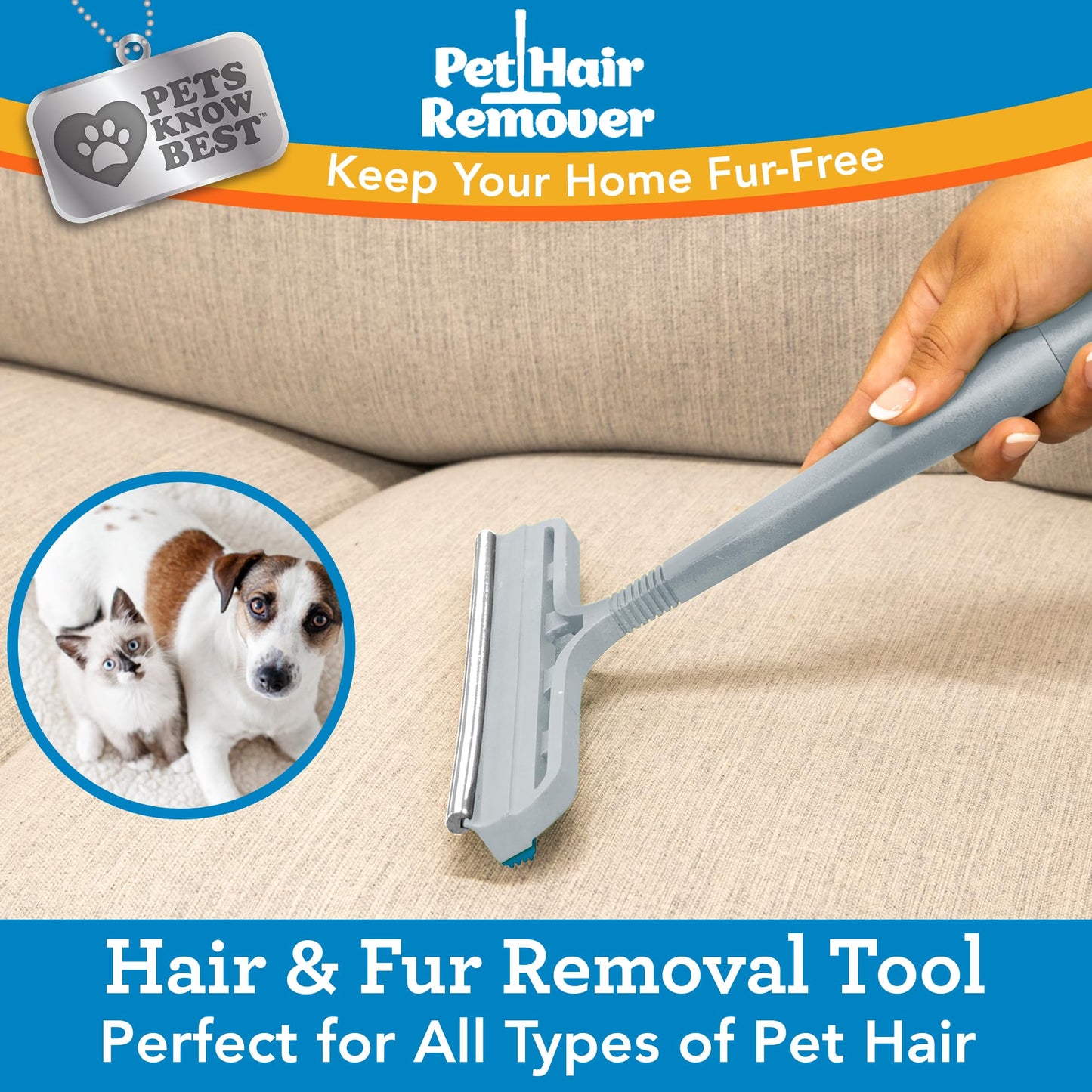 Pets Know Best Pet Hair Remover Cleaning Tool | Dual-Sided Multi-Purpose Carpet Scraper and Rug Rake for Fur Removal in Homes, Car Interiors & on