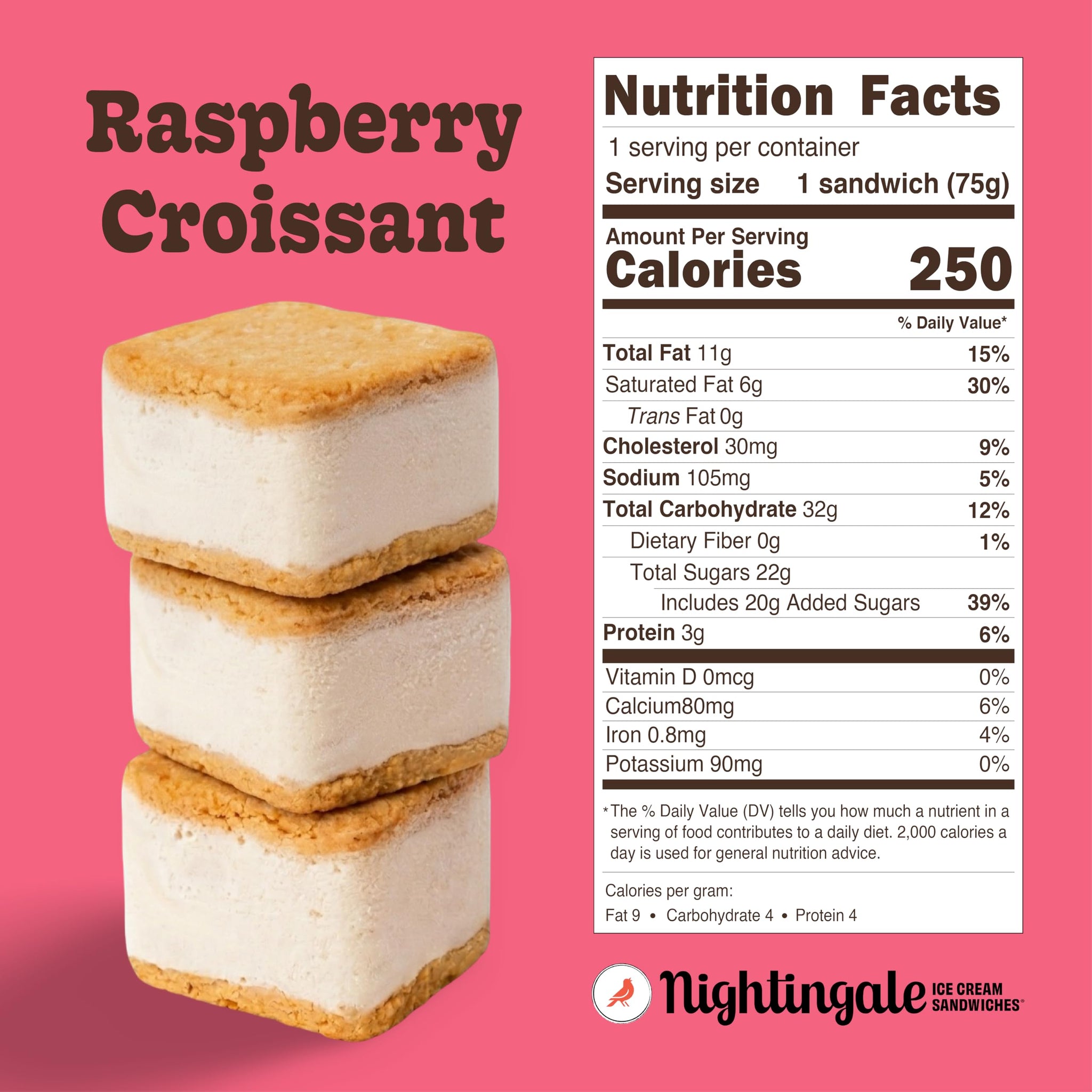 Nightingale Ice Cream Sandwiches Raspberry Croissant Ice Cream Sandwich, 2.6 Ounce