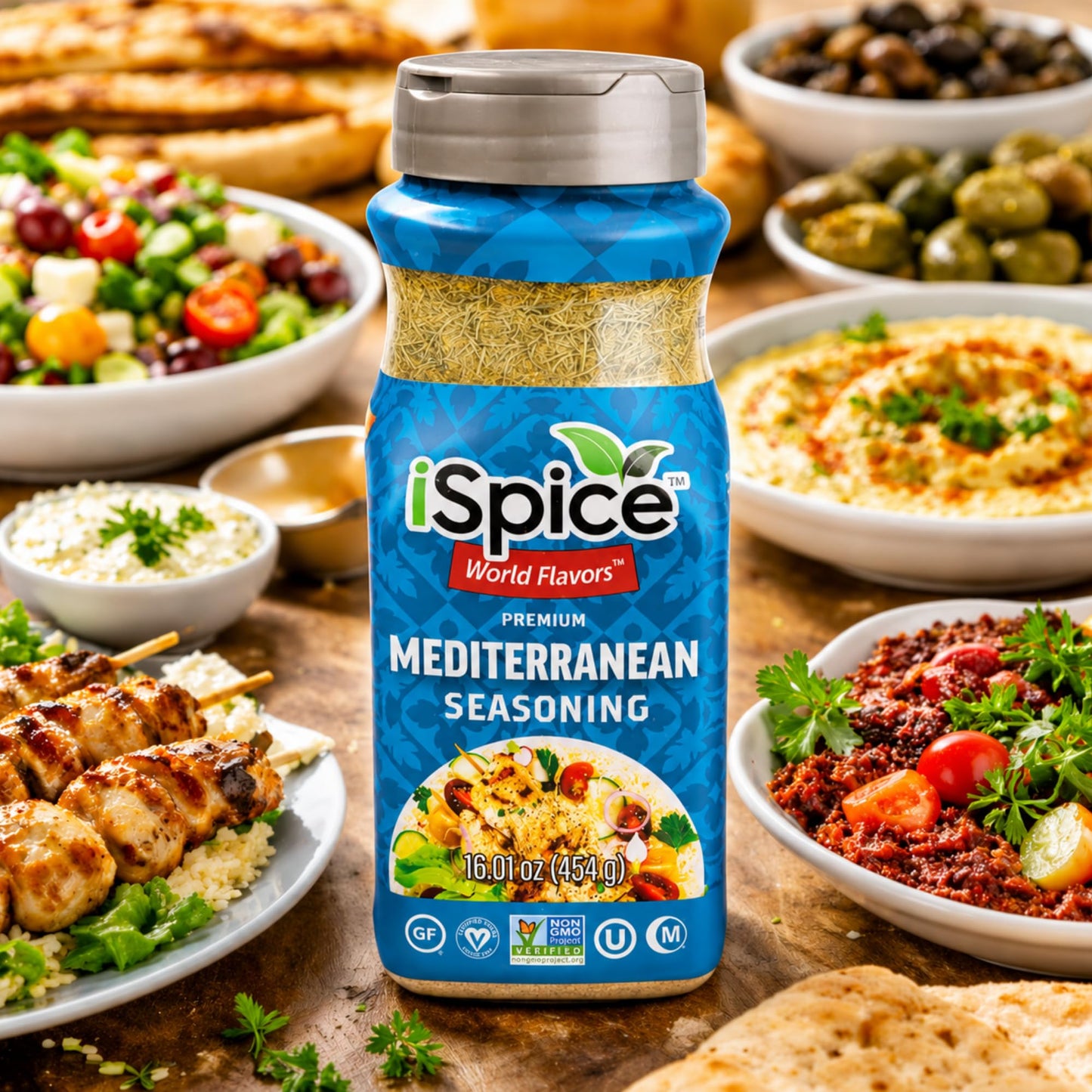iSpice Blend | Mediterranean Seasoning | 16.01 oz | Mixed Spice & Seasoning | Bulk Size | Halal | Kosher (Mediterranean)