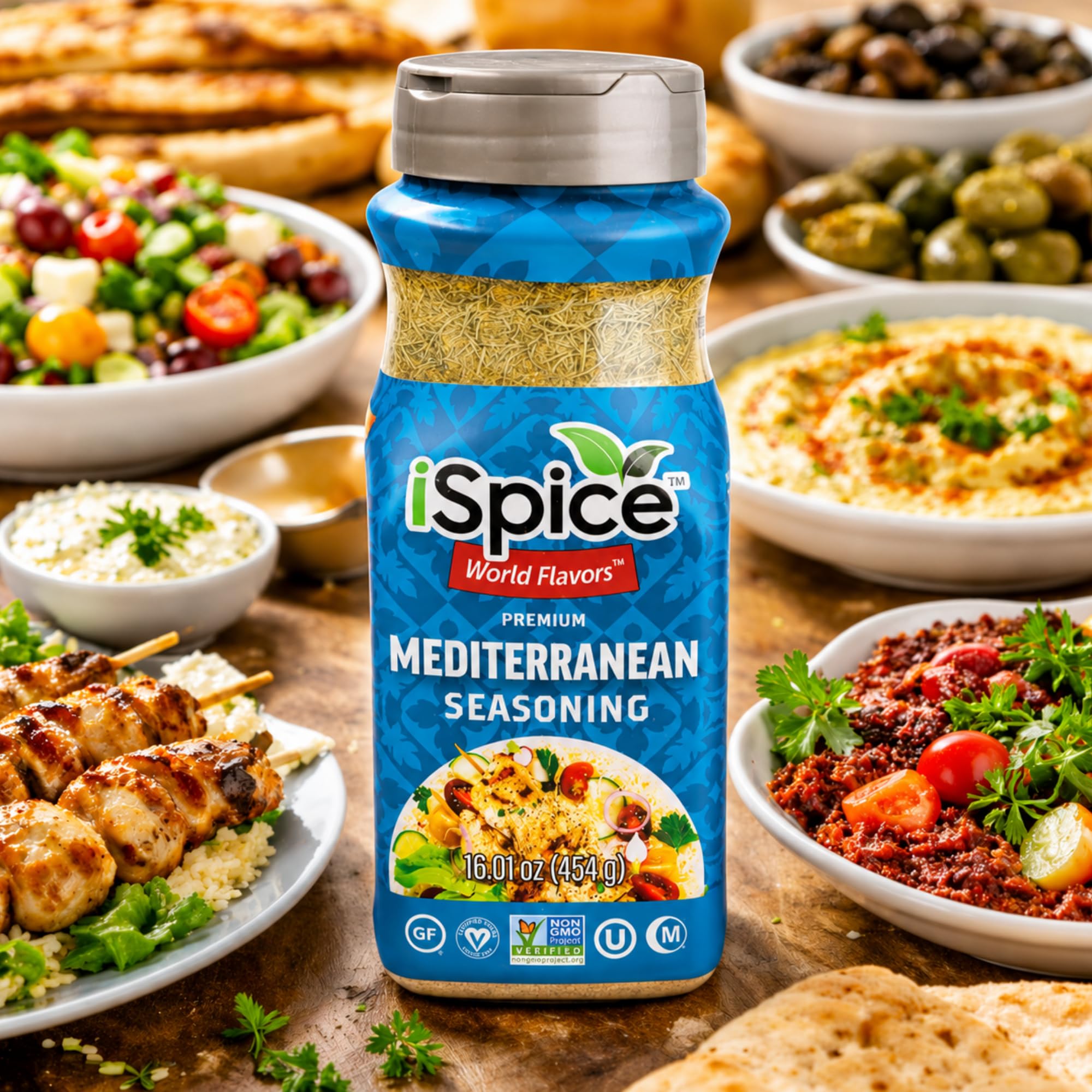 iSpice Blend | Mediterranean Seasoning | 16.01 oz | Mixed Spice & Seasoning | Bulk Size | Halal | Kosher (Mediterranean)