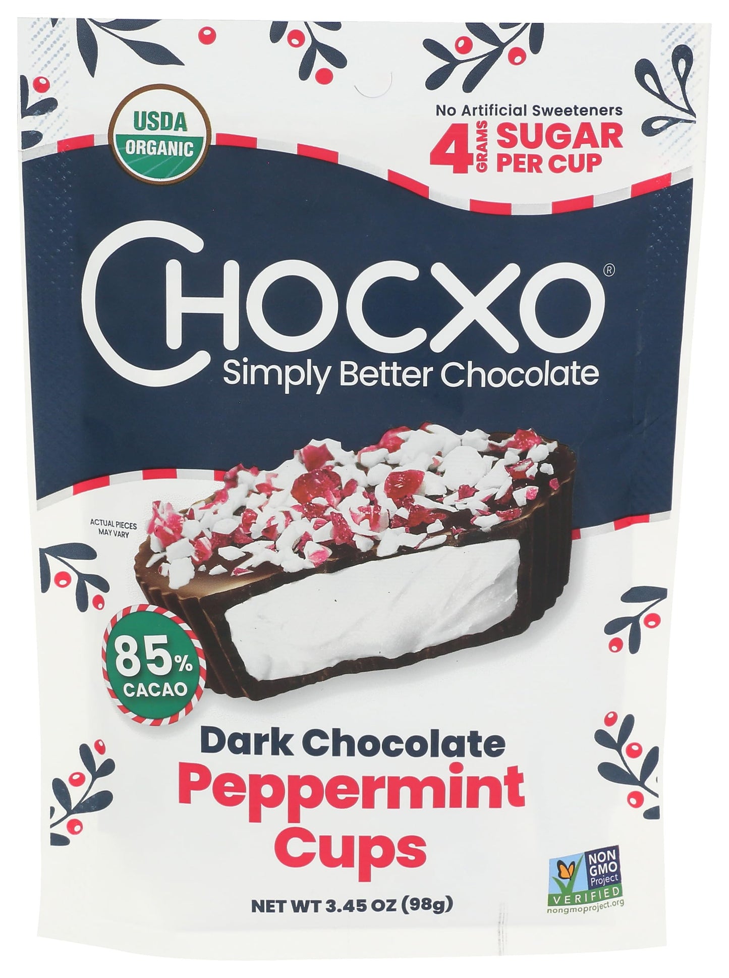 Chocxo, Organic Dark Chocolate Peppermint Cup, 3.45 Ounce