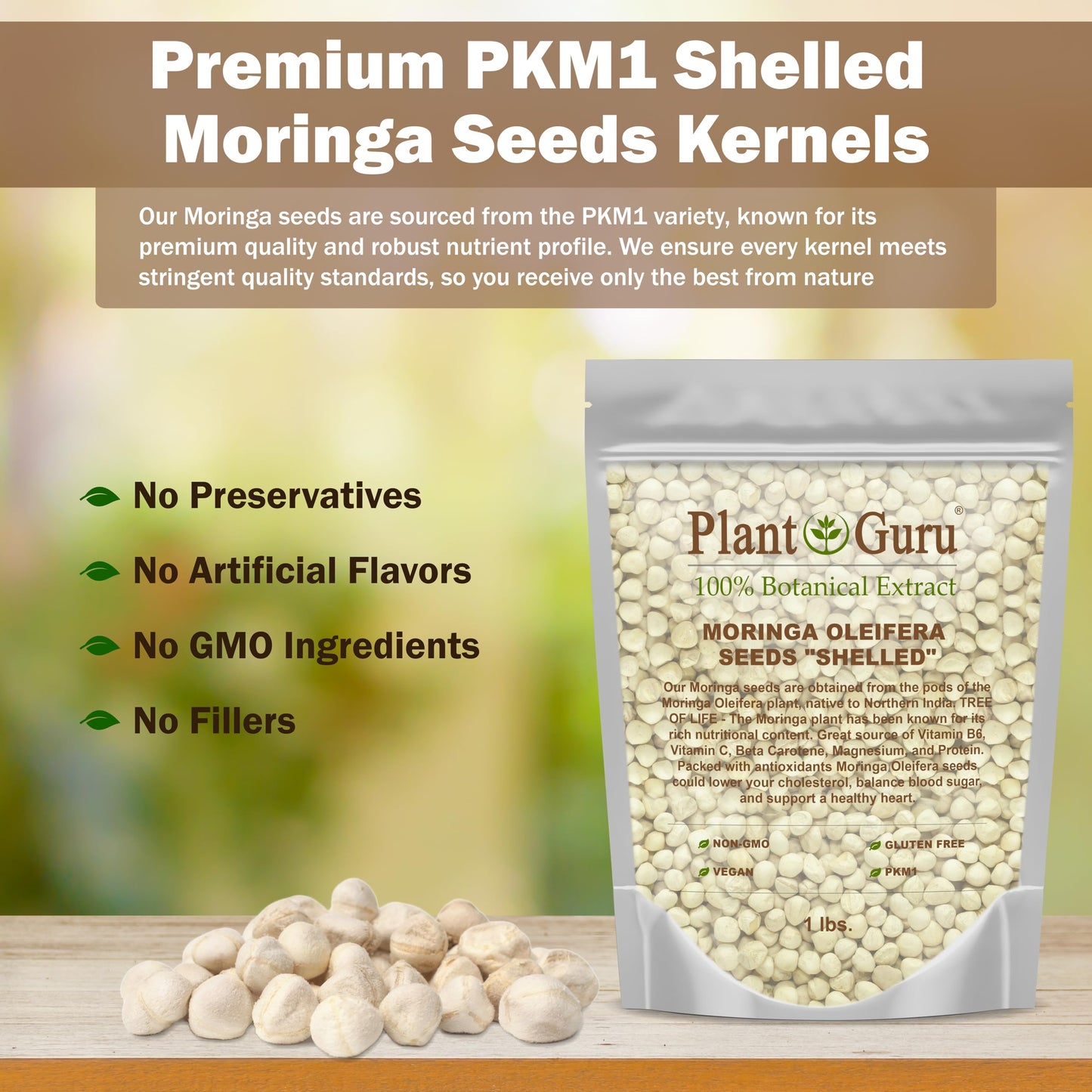 Moringa Seeds Kernel Shelled 2 lbs. Wide Mouth Jar - Clean PKM1 Variety - Edible - Moringa Oleifera - Malunggay - Semillas De Moringa - Drumstick Tree