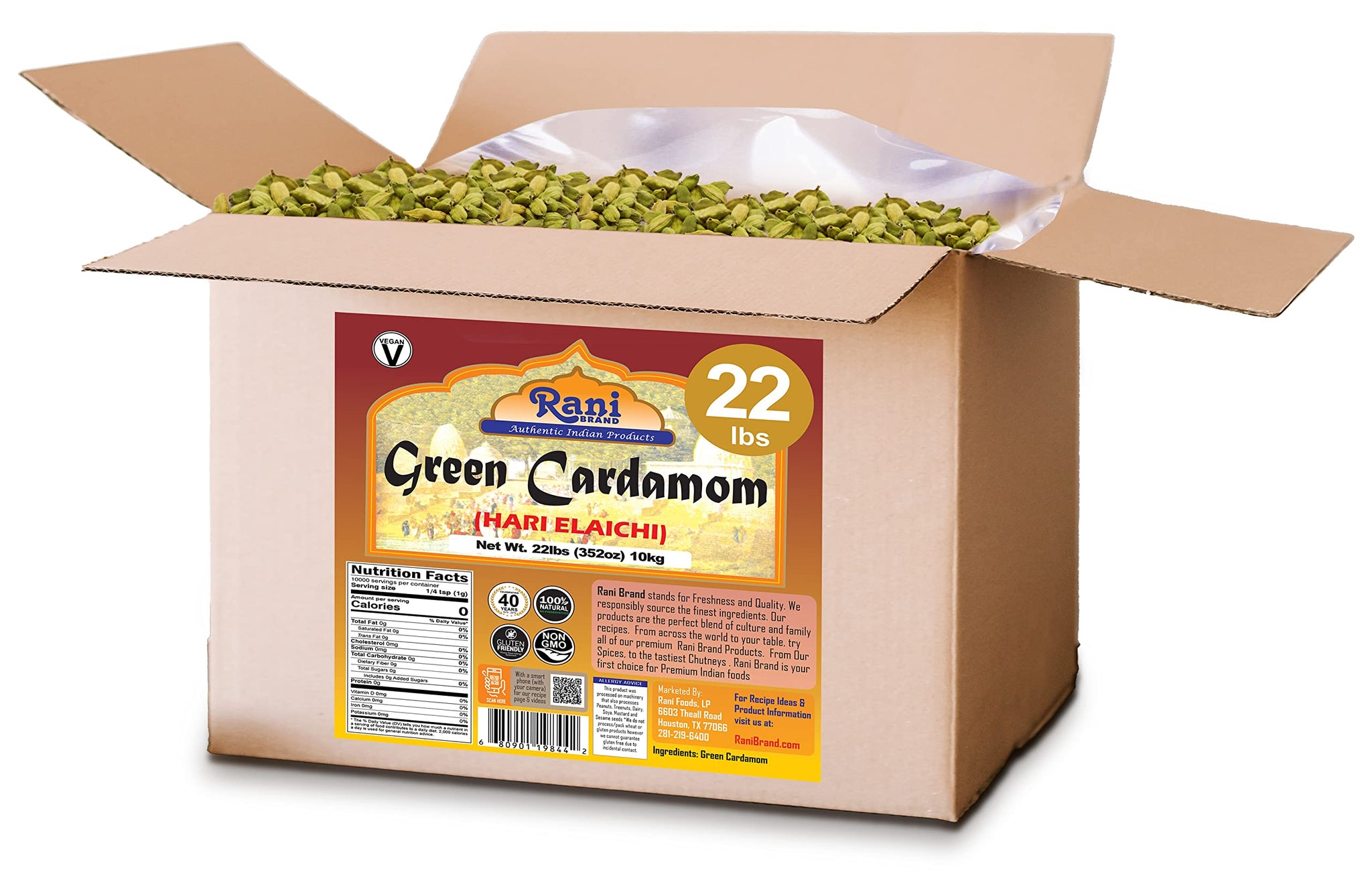 Rani Green Cardamom Pods Spice (Hari Elachi) 352oz (22lbs) 10kg Bulk Box ~ All Natural | Vegan | Gluten Friendly | NON-GMO | Kosher | Product of India