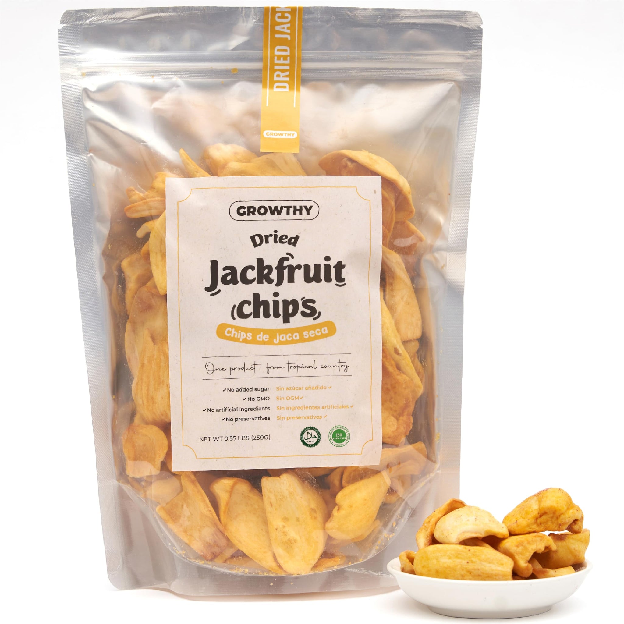 Growthy Dried Jackfruit Chips 250Grams, No Sugar Added, No Preservatives, No Cholesterol, Crunchy Jackfruit Snack, Healthy jackfruit Chips For Kids