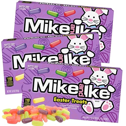 Mike and Ike Easter Treats, Chewy Assorted Fruit Flavored Candy for Baskets, Egg Hunts and Parties, Pack of 3