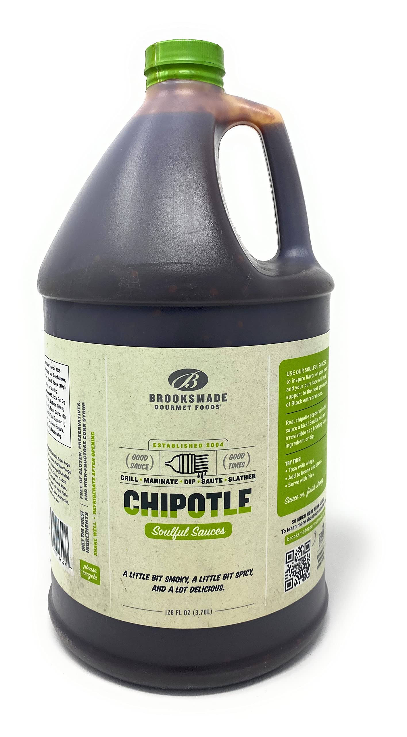 Brooksmade Gourmet Foods Soulful Sauces, Chipotle BBQ Sauce & Marinade, Gluten Free, No High Fructose Corn Syrup, 128 oz