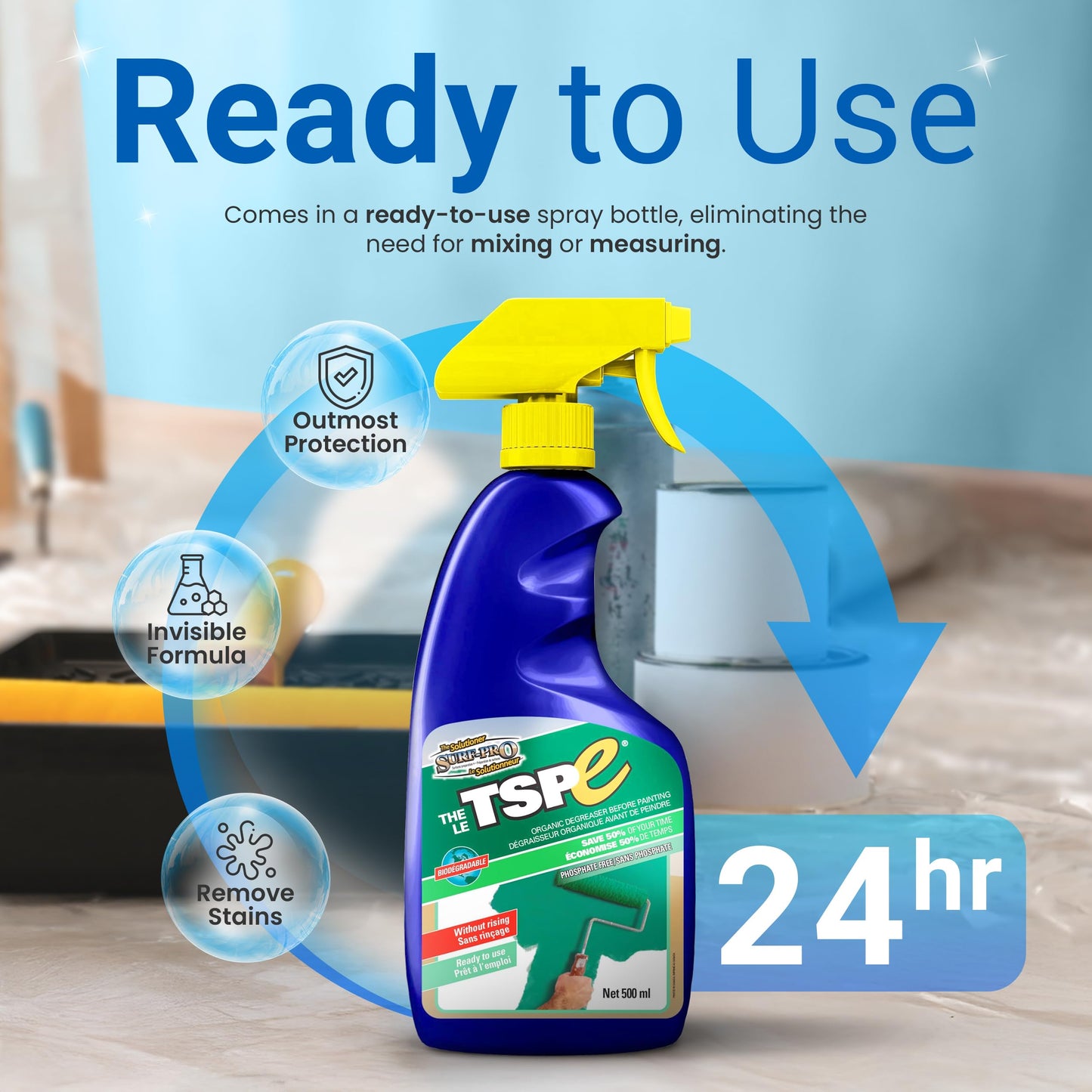 TSPE Cleaner Spray - 500ml Eco-Friendly No-Rinse Degreaser for Walls, Wood, Cabinets & Paint Prep - Phosphate-Free TSP Alternative - Biodegradable