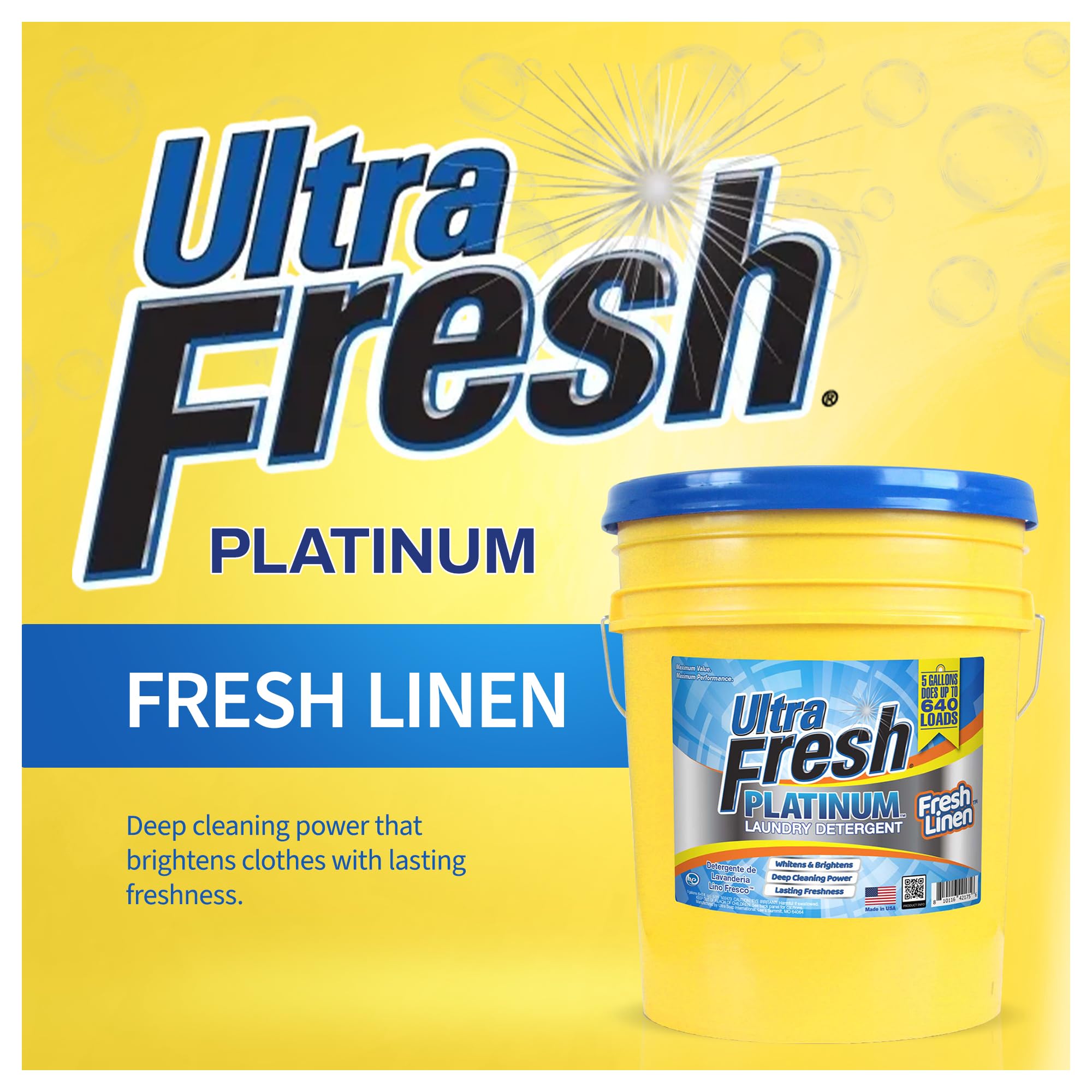 Ultra Fresh Platinum Liquid Laundry Detergent Washing Soap for All Machine Types, Up to 640 Loads, 5 Gal, Fresh Linen - Household Cleaning Supplies
