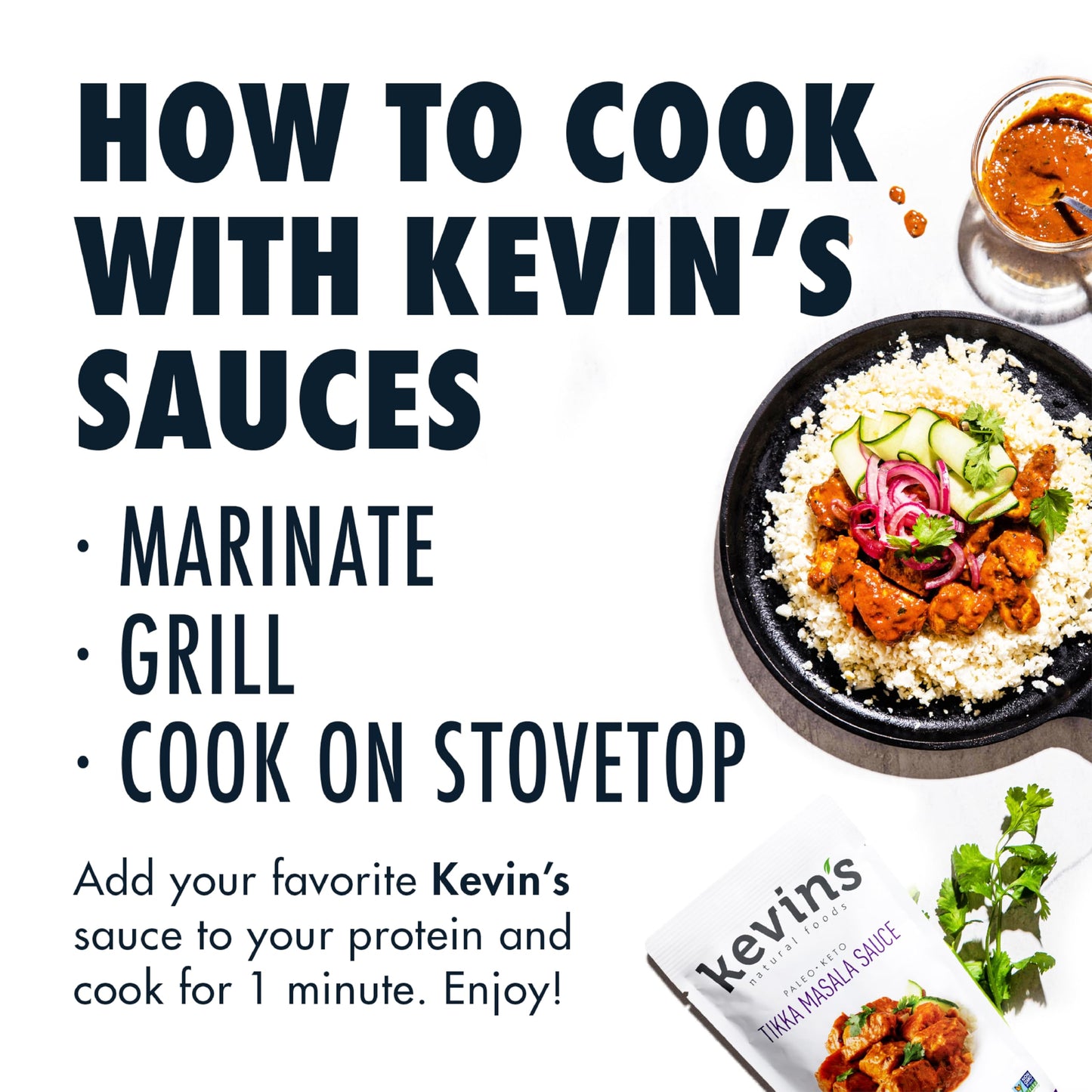 Kevin's Natural Foods Tikka Masala Sauce - Keto and Paleo Simmer Stir-Fry Sauce, Gluten Free, No Preservatives, Non-GMO - 3 Pack (Tikka Masala)