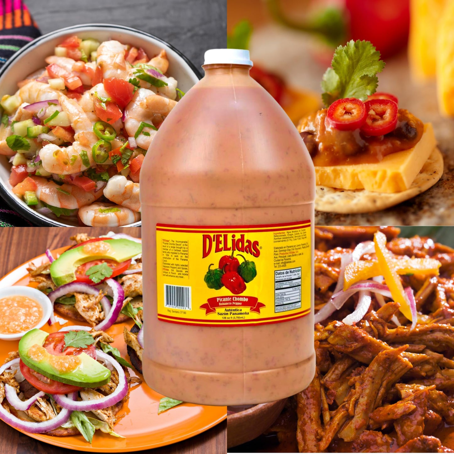 D'ELidas Habanero Hot Sauce, Natural Habanero Pepper Hot Sauce, Chombo Picante Sauce #1 in Panama, Non-GMO, Keto Friendly Food Habanero Sauce, 128 Fl