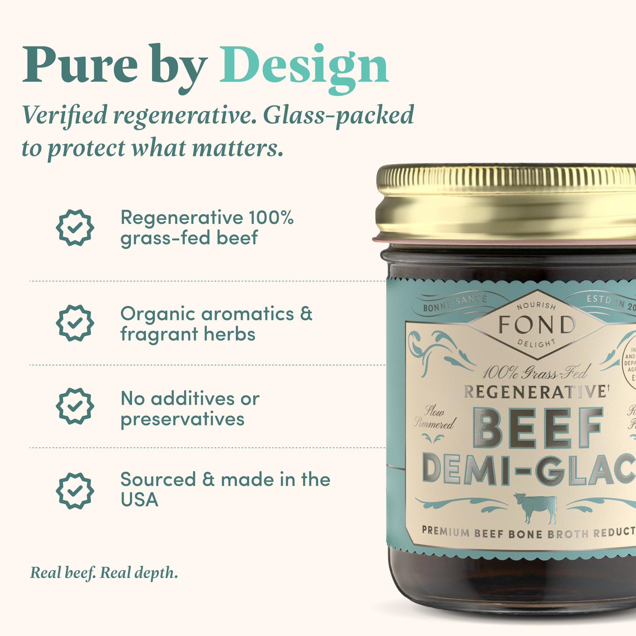 FOND Regenerative Beef Demi Glace - Grass-Fed Beef Bone Broth Reduction - French Demi Glace Concentrate for Pan Sauce & Gravy - Regenerative, Organic