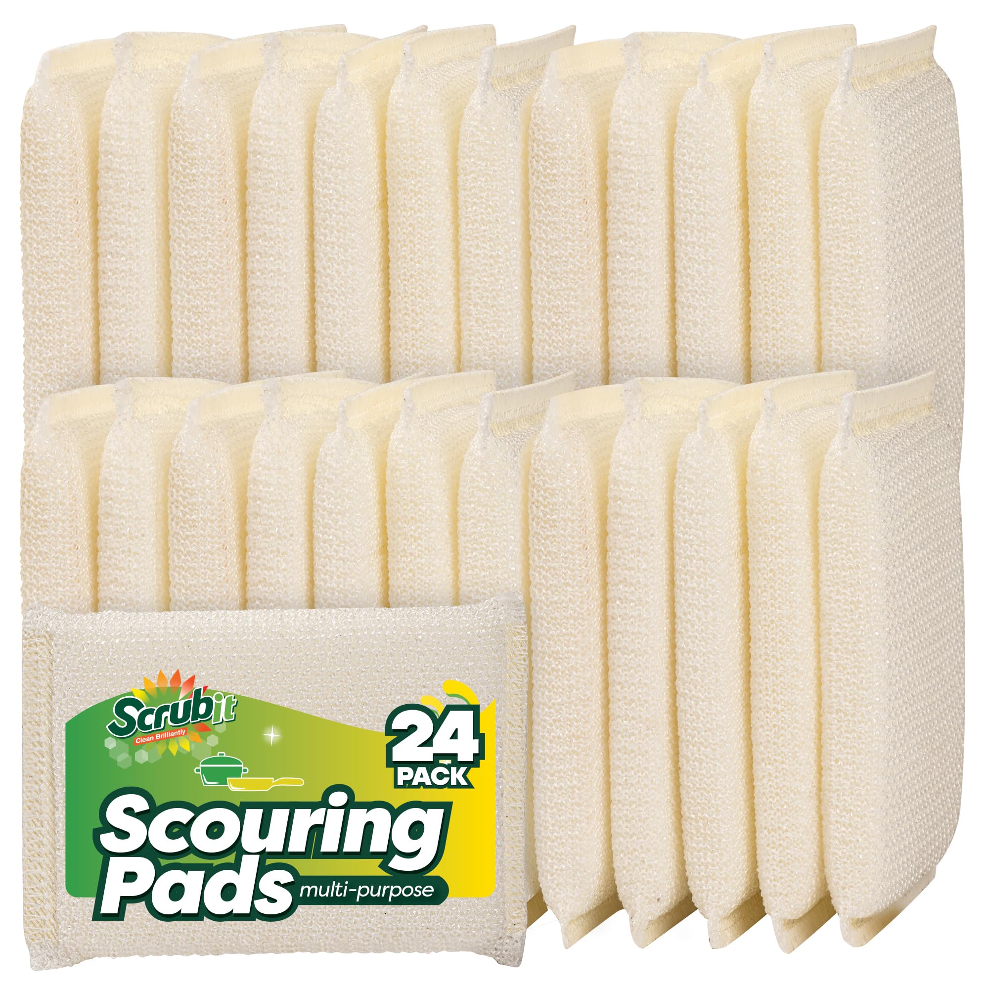 24 Pack Scrub Sponges Kitchen by SCRUBIT, Multi-Purpose Scouring Pads, Non-Scratch Cleaning Sponges for Dishes, Pots & Non-Stick Cookware - Long